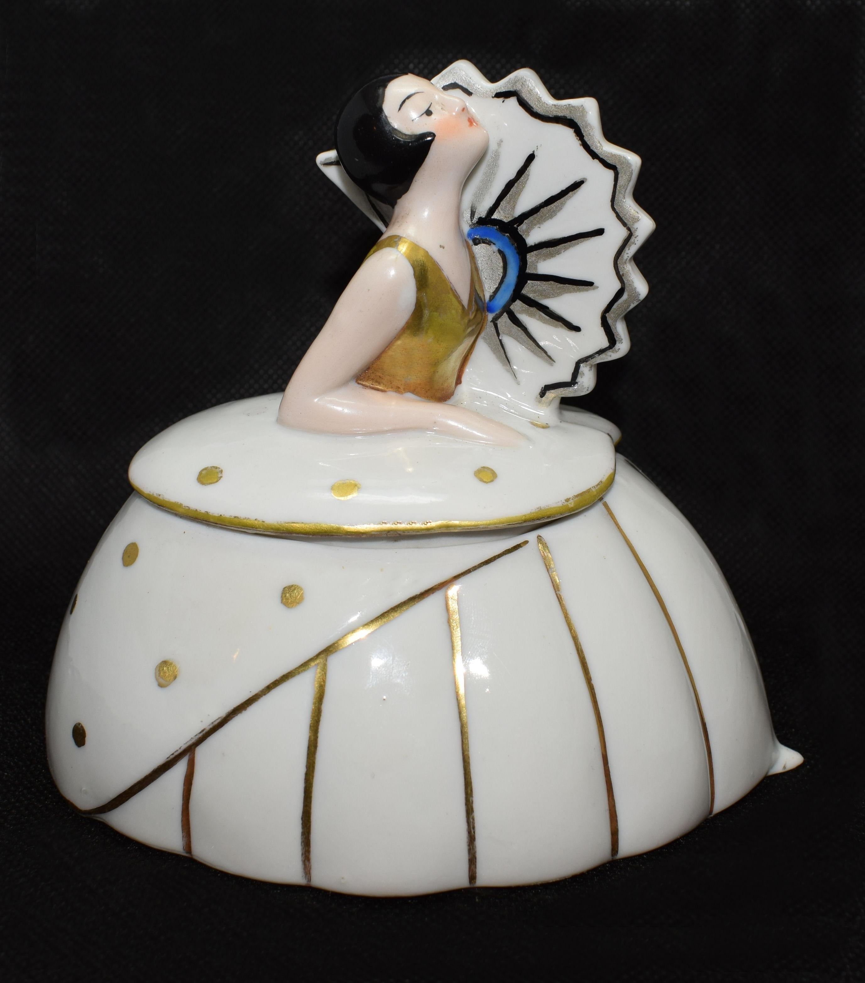 Ceramic 1930s Art Deco Ladies Powder Bowl