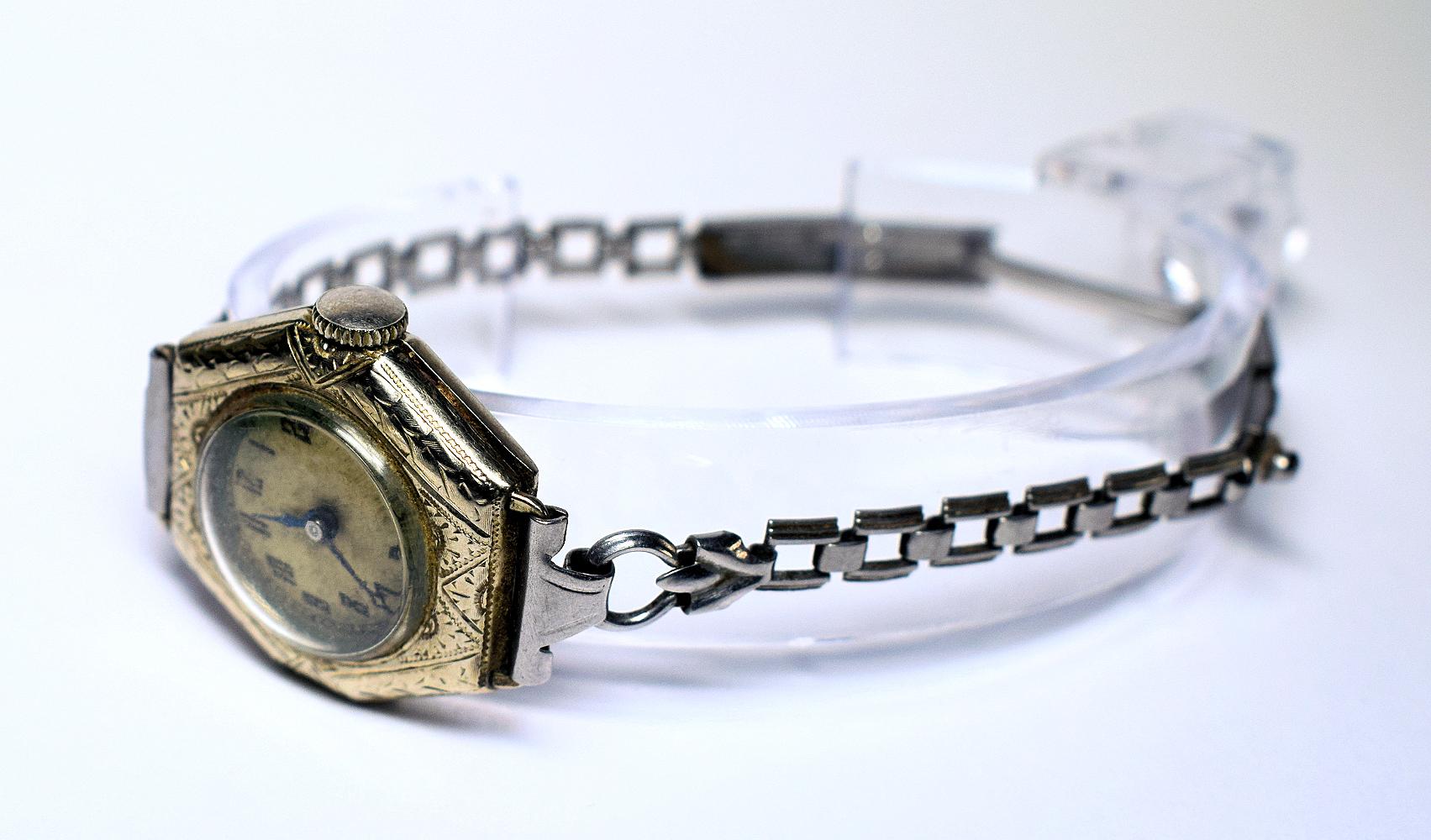 Silver Plate 1930s Art Deco Ladies White Gold Filled Wrist Watch