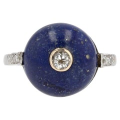 1930s Art Deco Lapis Lazuli Diamonds 18 Karat White Gold Ring