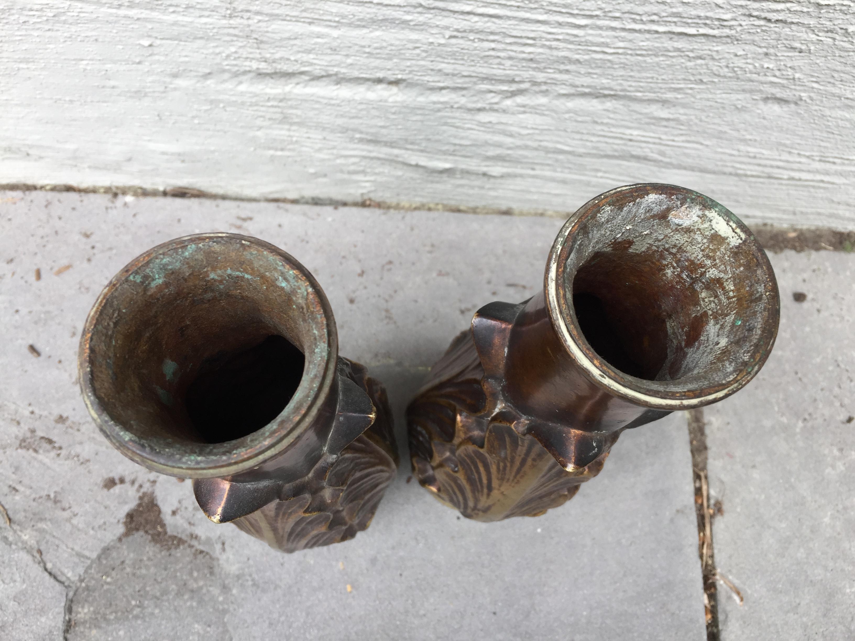 American 1930s Art Deco Large Bronze Candleholders or Vases, a Pair For Sale