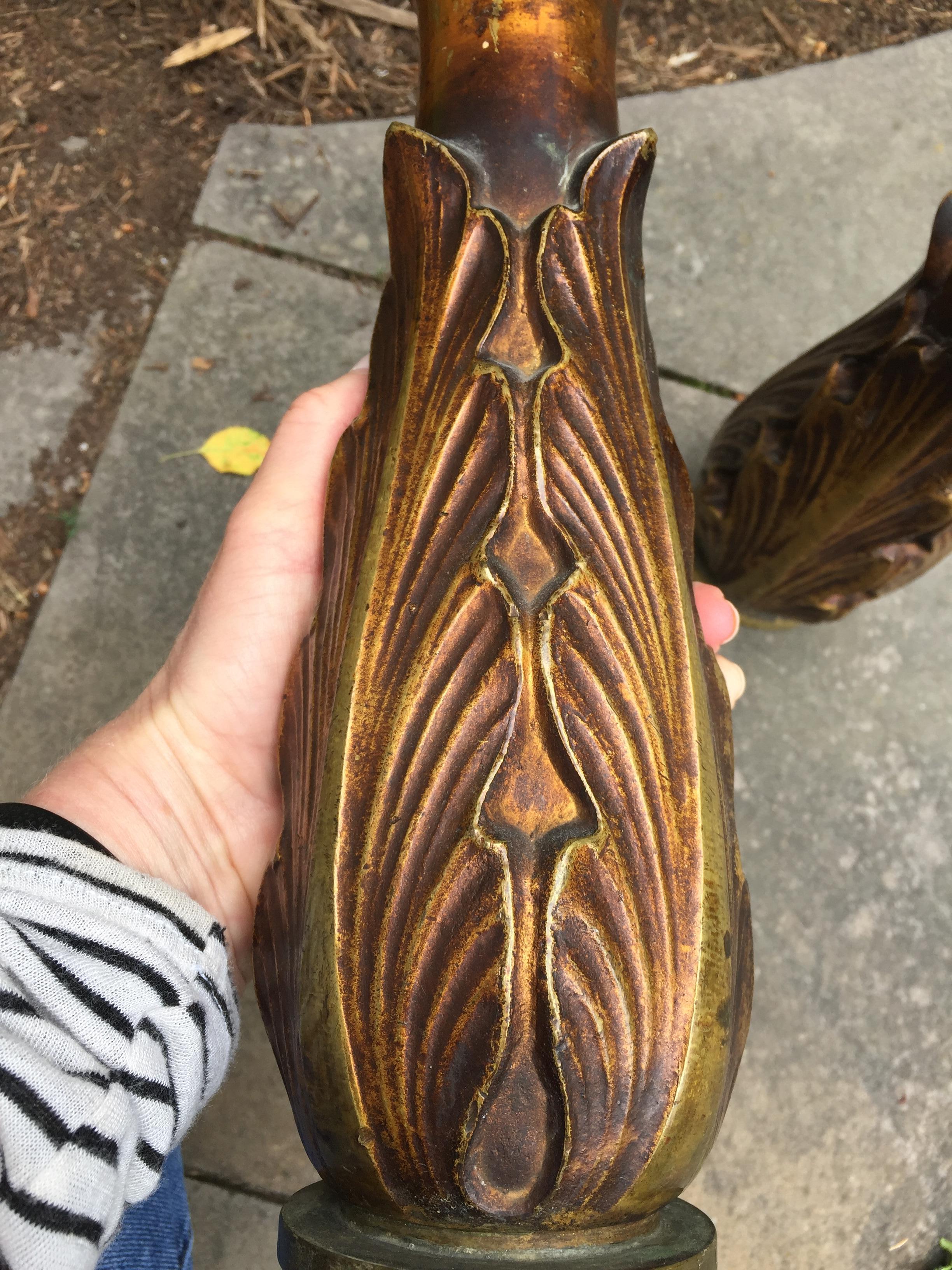 1930s Art Deco Large Bronze Candleholders or Vases, a Pair In Good Condition For Sale In Chicago, IL