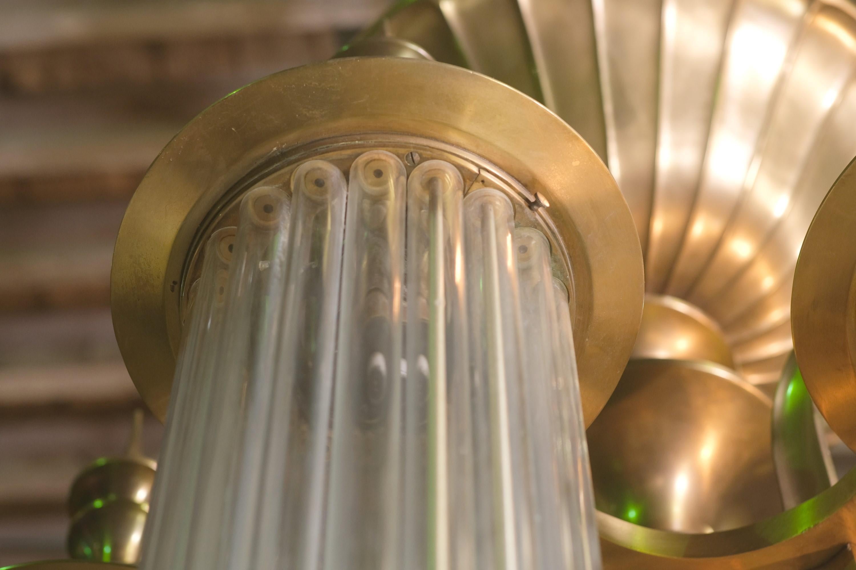 1930s Art Deco Large Scale Brass Pendant Light For Sale 5