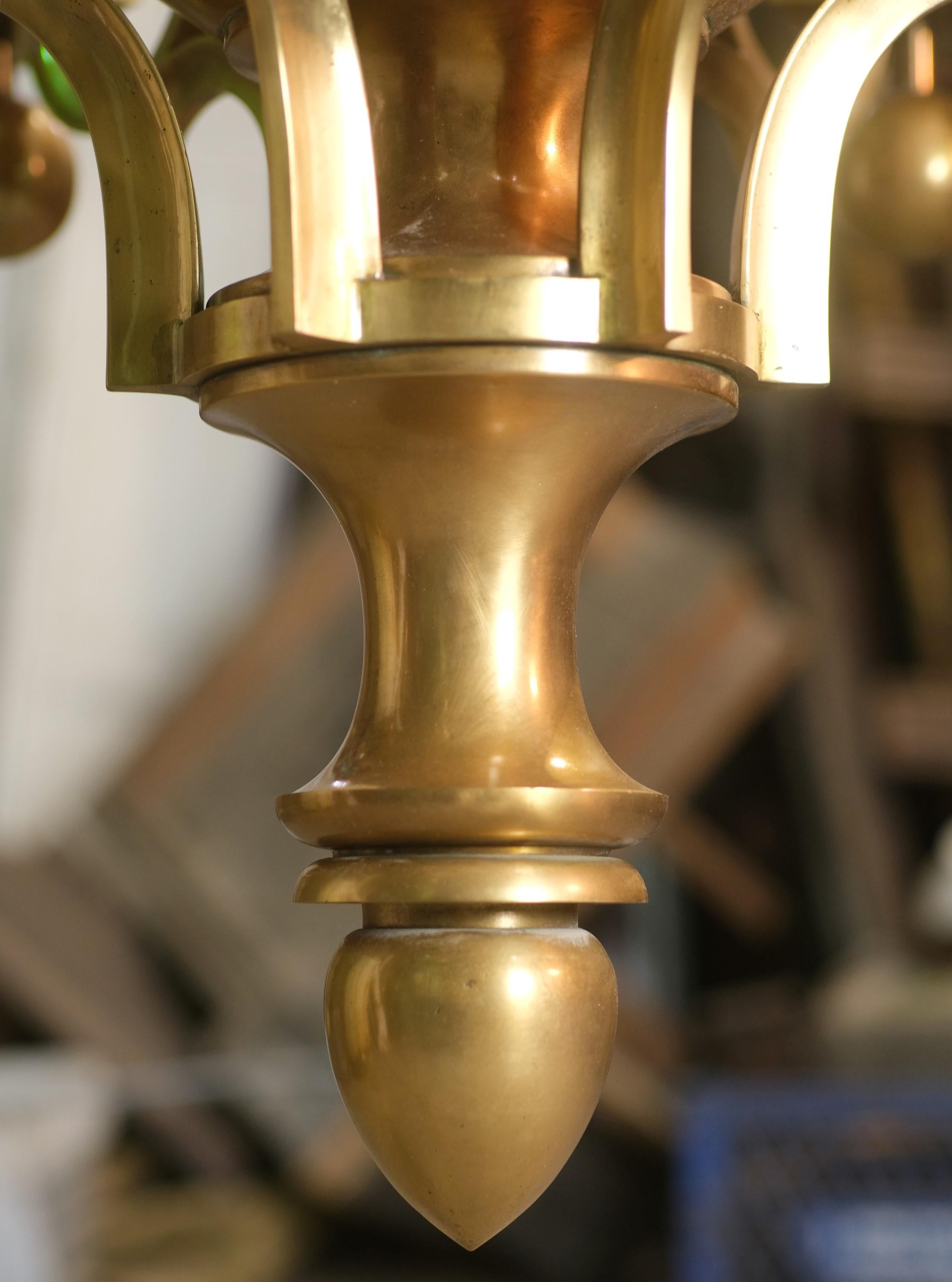 1930s Art Deco Large Scale Brass Pendant Light For Sale 7