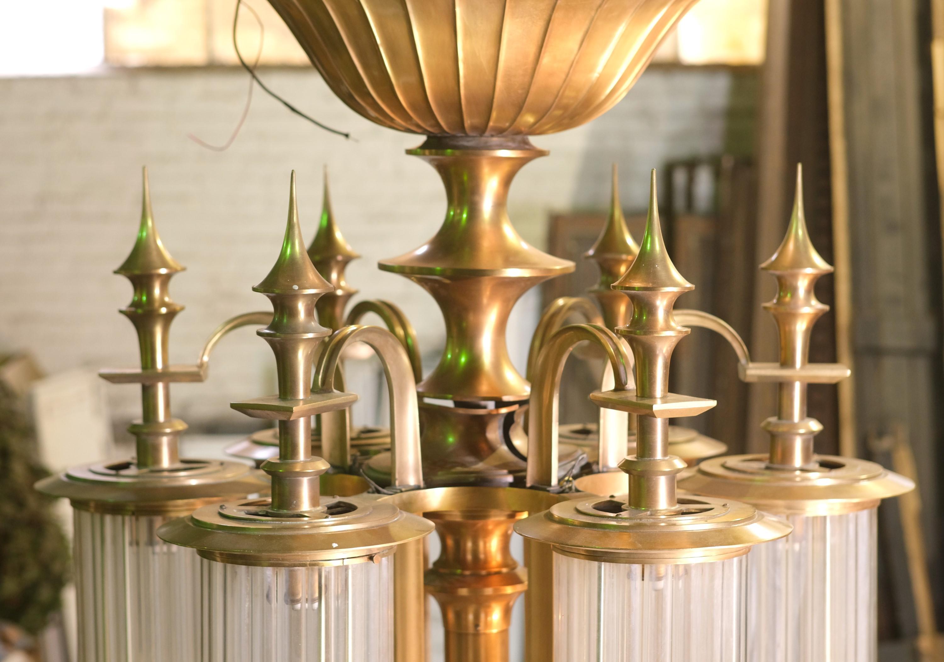 1930s Art Deco Large Scale Brass Pendant Light For Sale 8