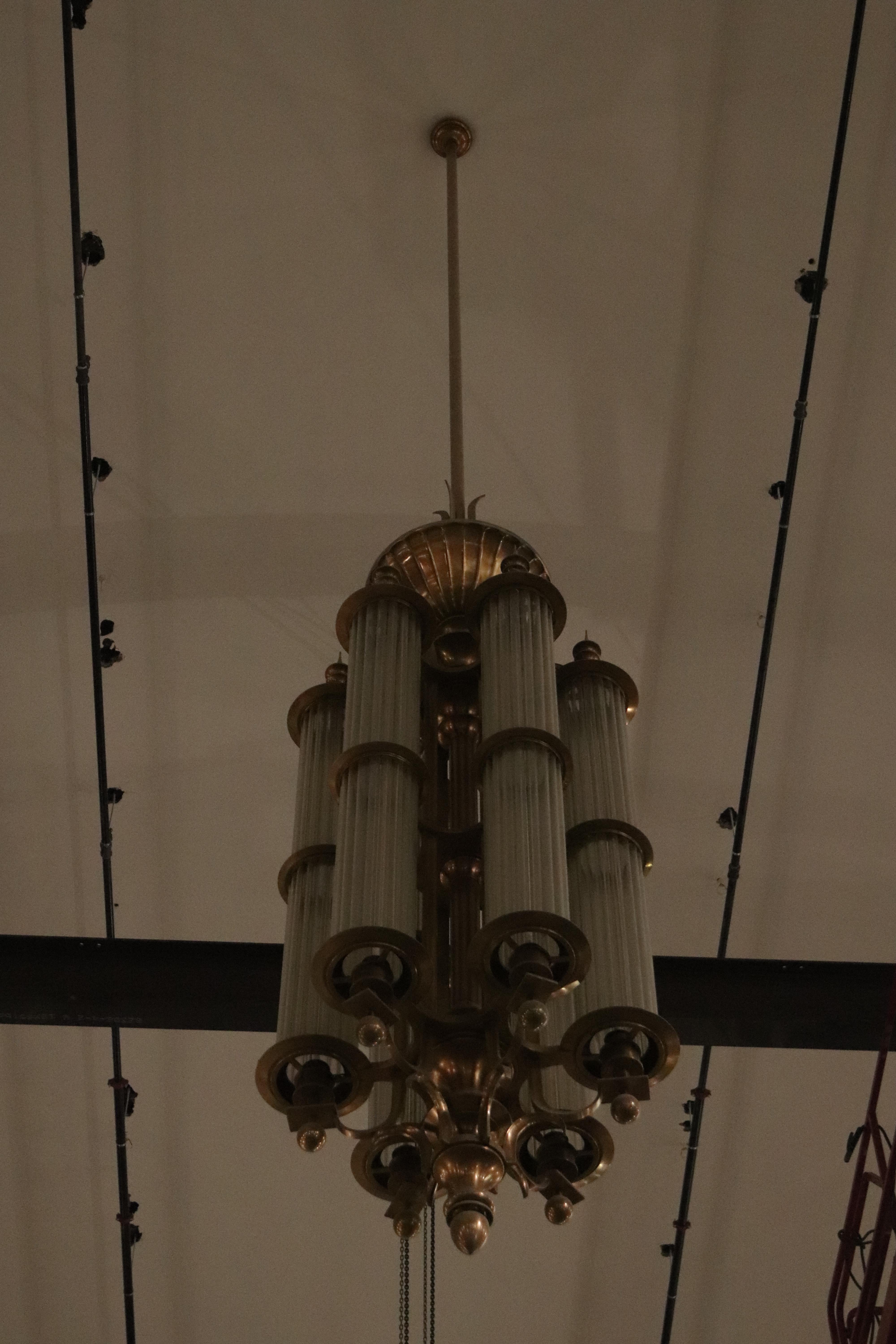 1930s Art Deco Large Scale Brass Pendant Light For Sale 10