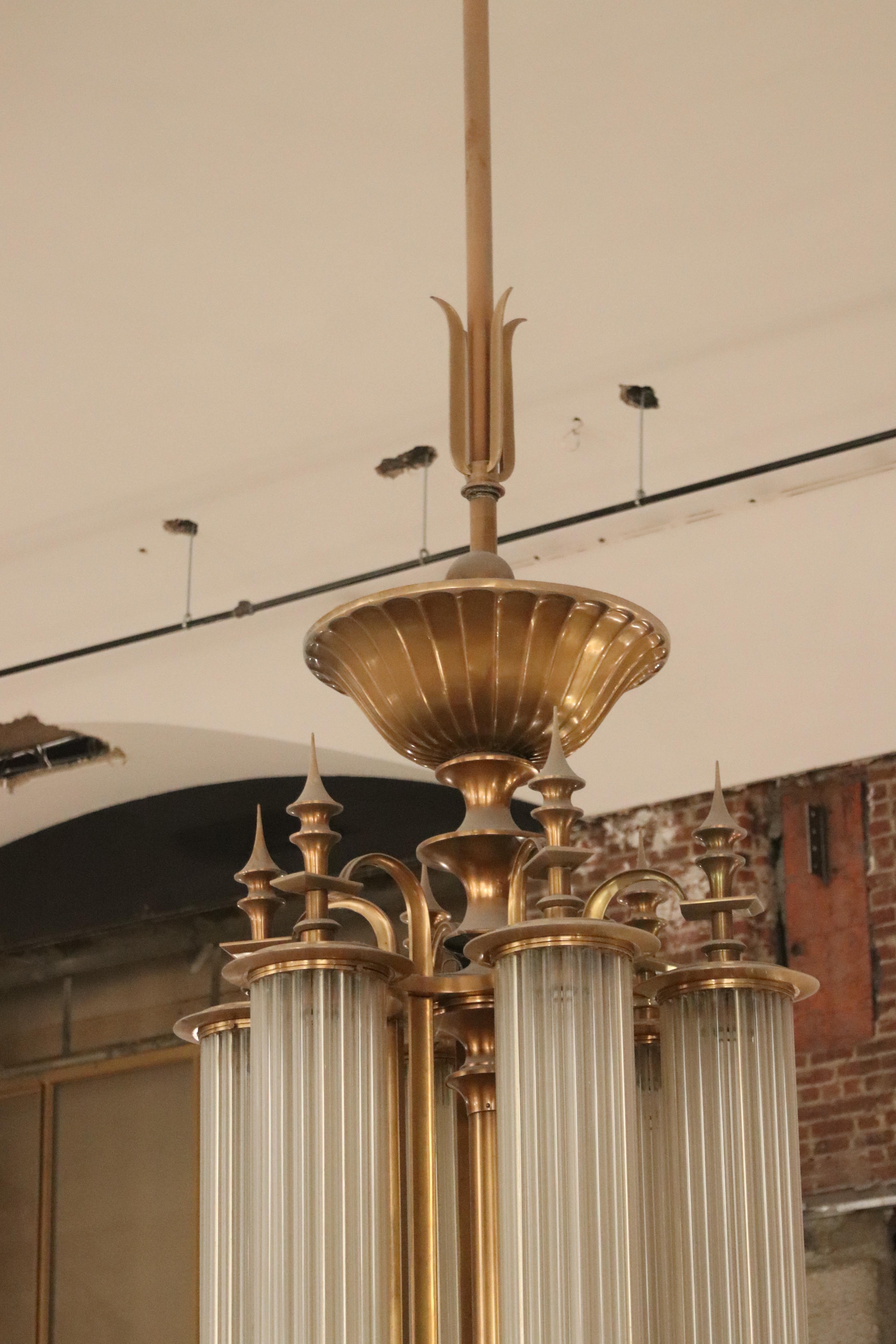 1930s Art Deco Large Scale Brass Pendant Light For Sale 14