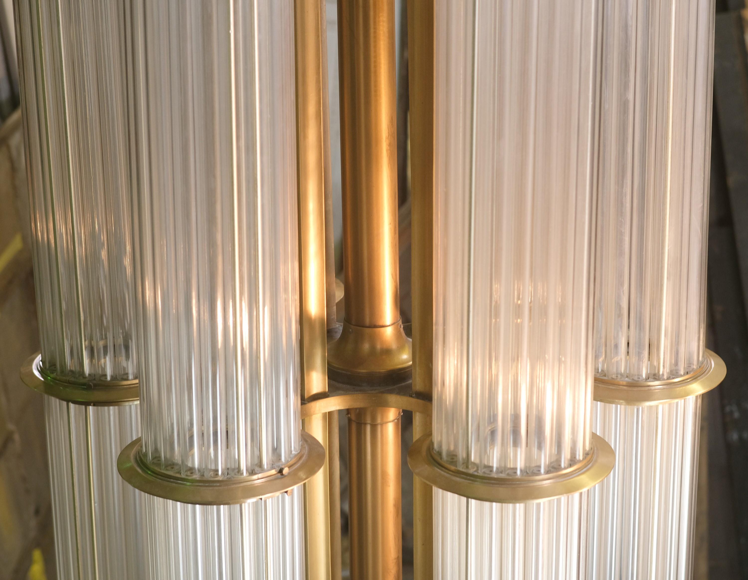 1930s Art Deco Large Scale Brass Pendant Light In Good Condition For Sale In New York, NY