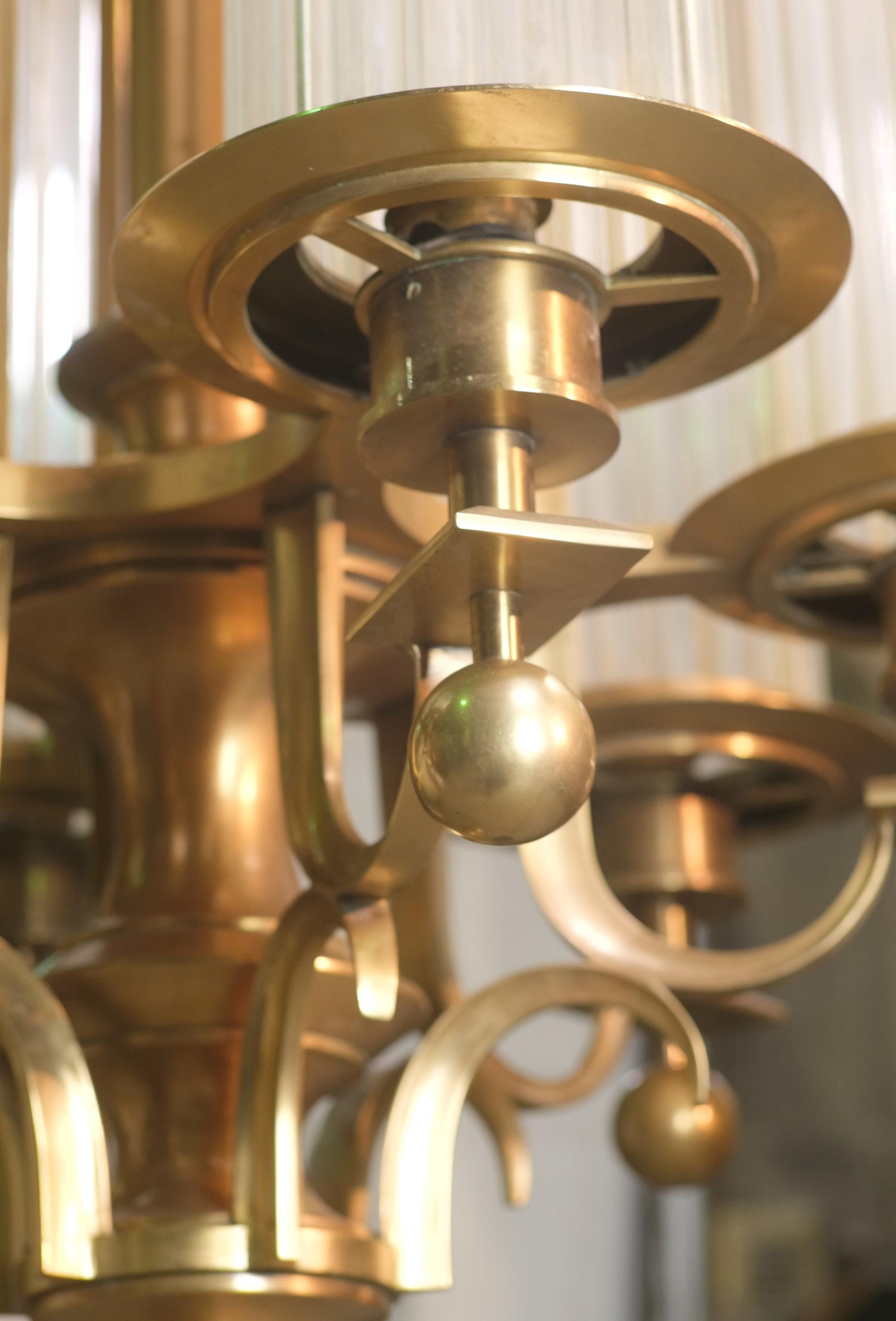 1930s Art Deco Large Scale Brass Pendant Light For Sale 2