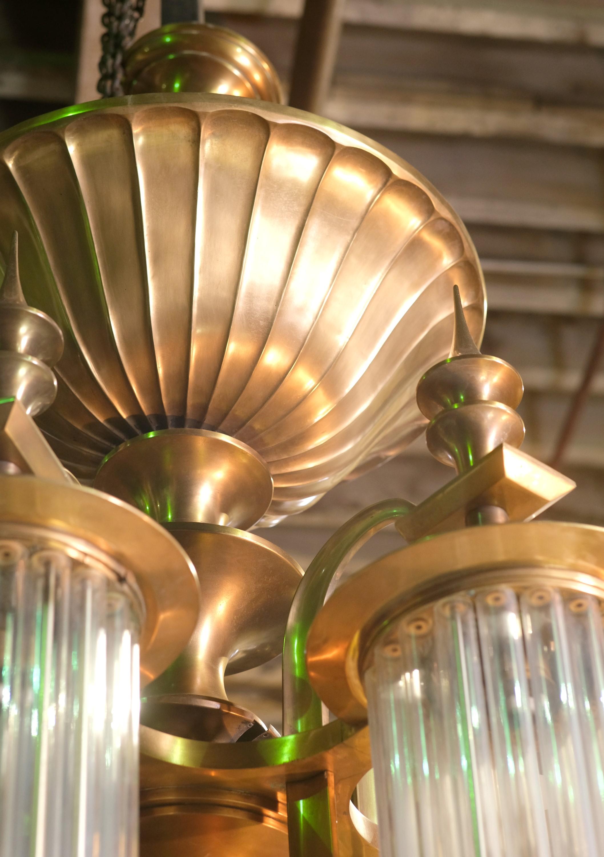 1930s Art Deco Large Scale Brass Pendant Light For Sale 4