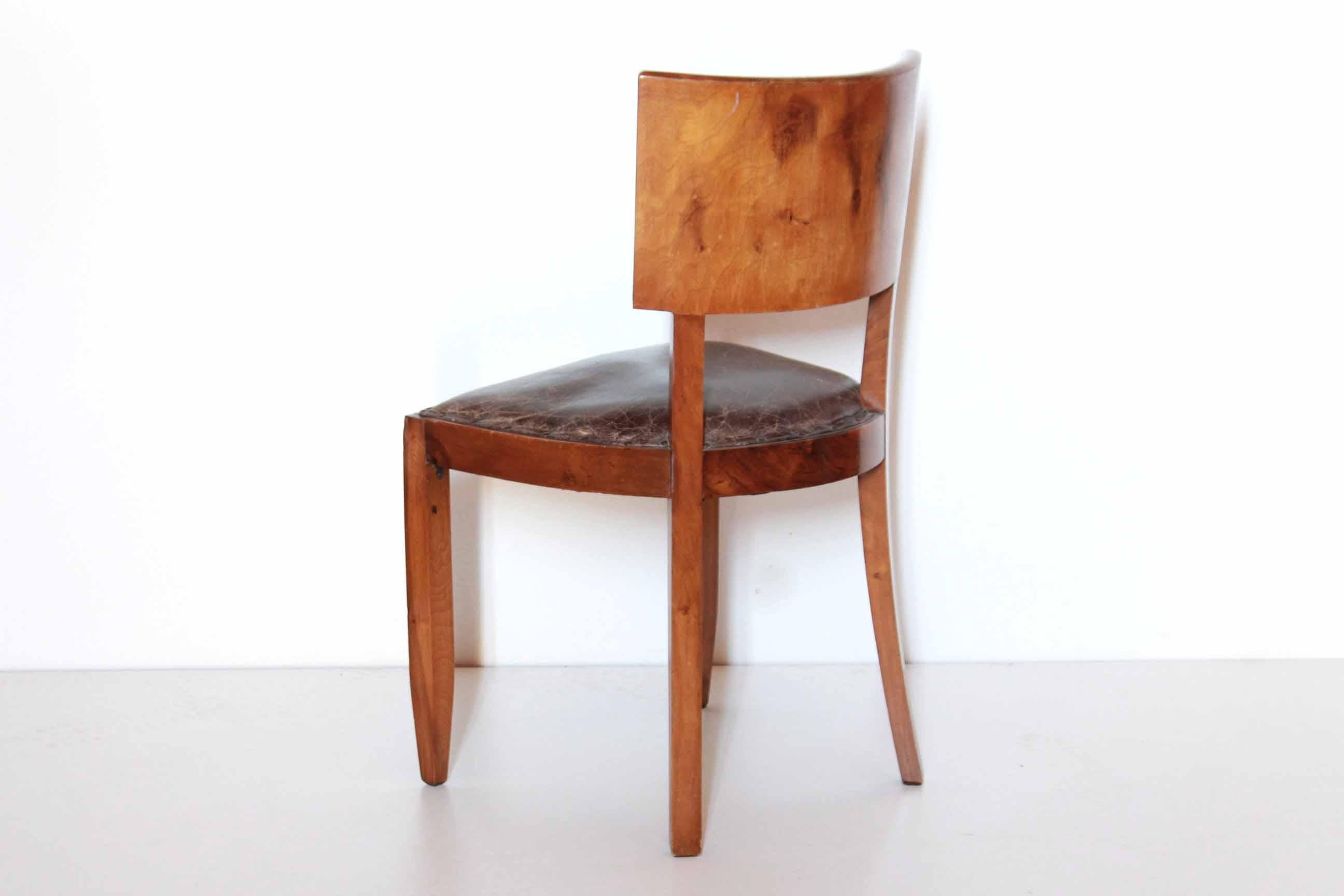 1930s Art Deco Leather and Wood Dining Chairs, Set of Six In Good Condition In Ceglie Messapica, IT