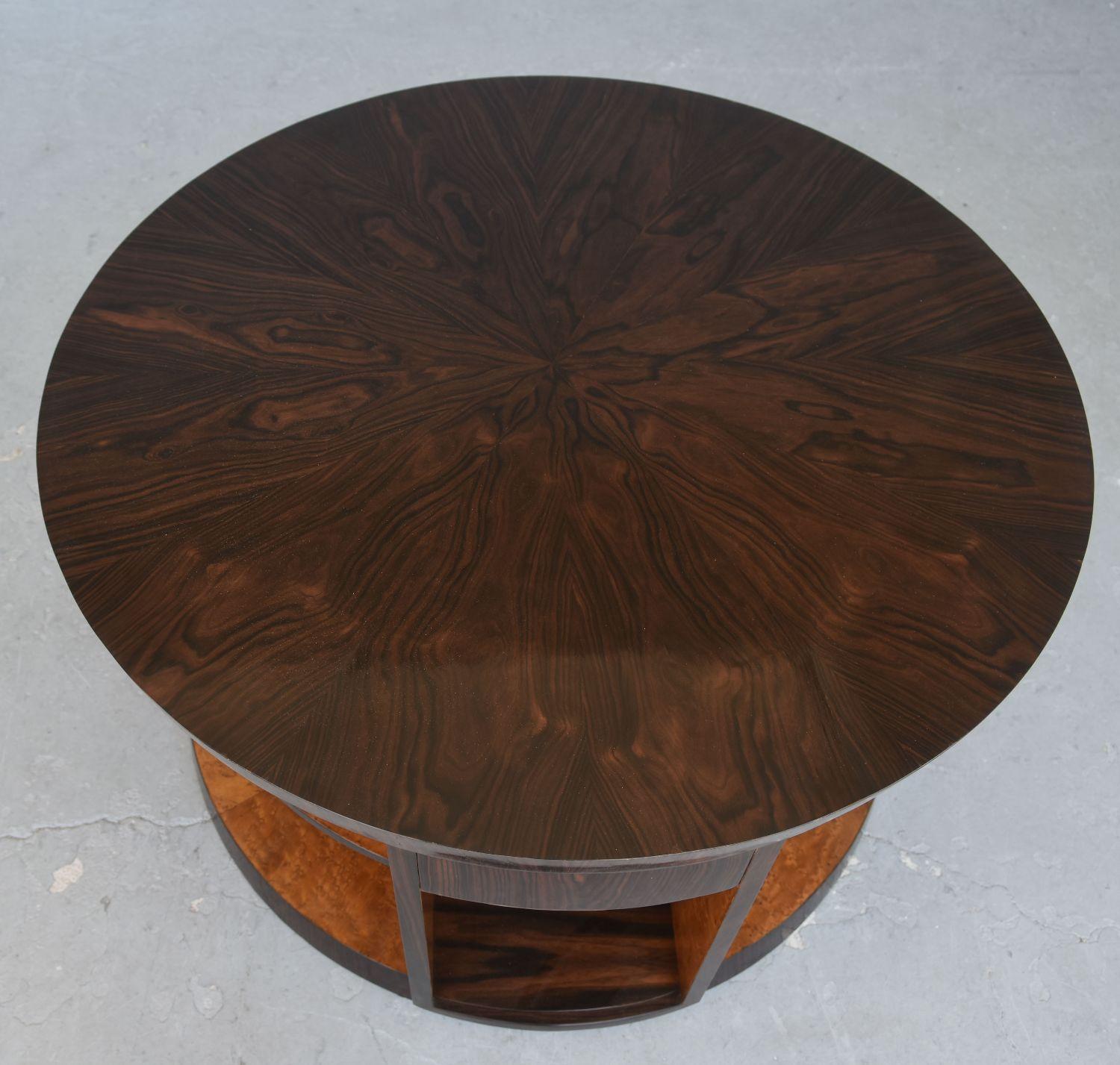 1930s Art Deco Library Pedestal Table Macassar & Speckled Maple For Sale 6