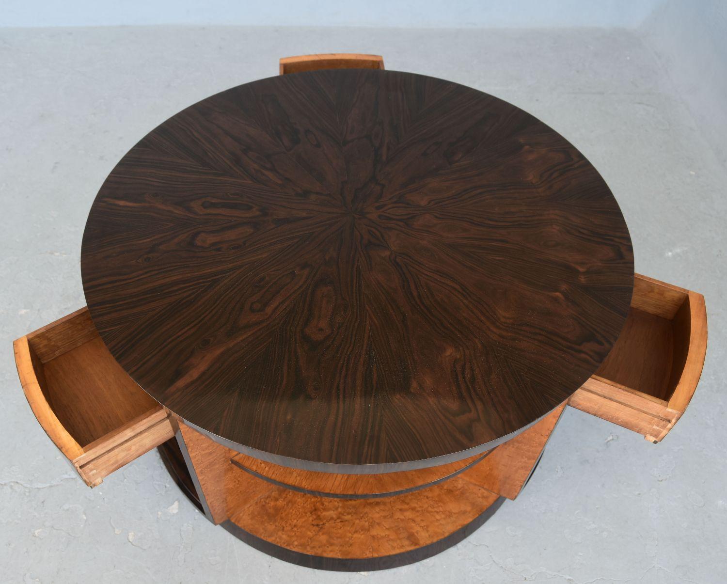 1930s Art Deco Library Pedestal Table Macassar & Speckled Maple For Sale 7