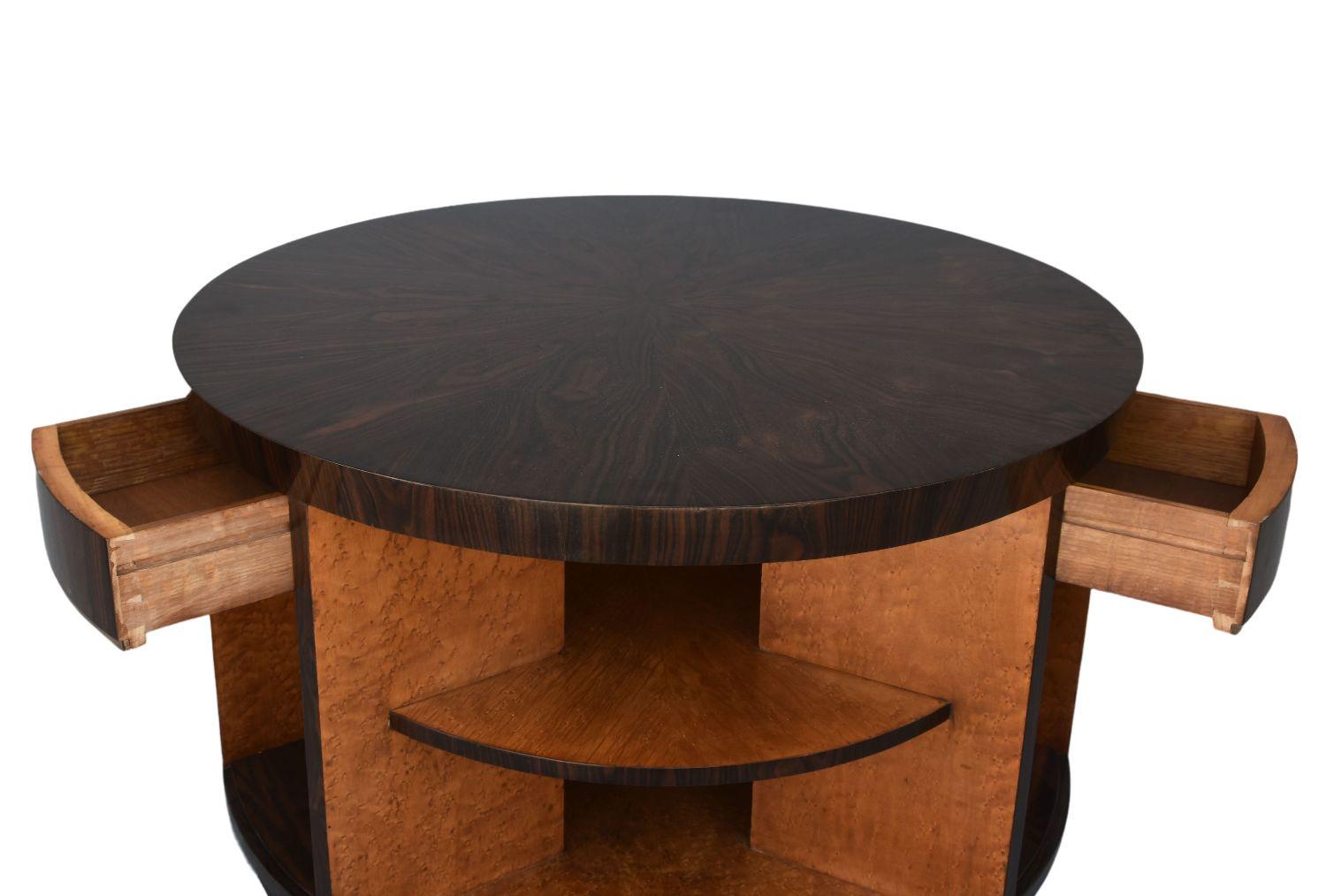 Mid-20th Century 1930s Art Deco Library Pedestal Table Macassar & Speckled Maple For Sale
