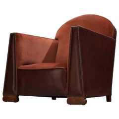 1930s Art Deco Lounge Chair with Trapezoidal Armrests