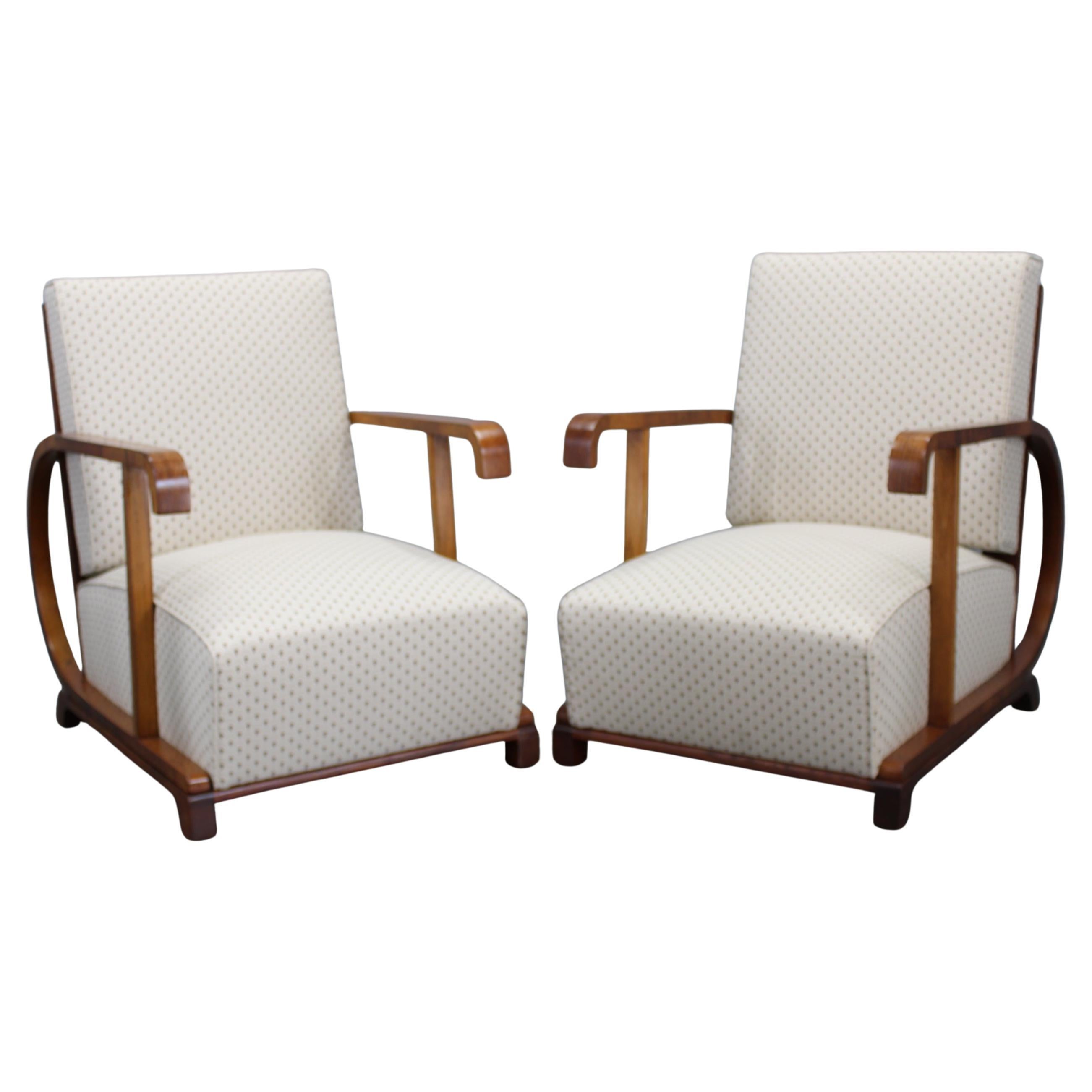 1930s Art Deco Lounge Chairs, Restored Walnut
Oak Frame Pair