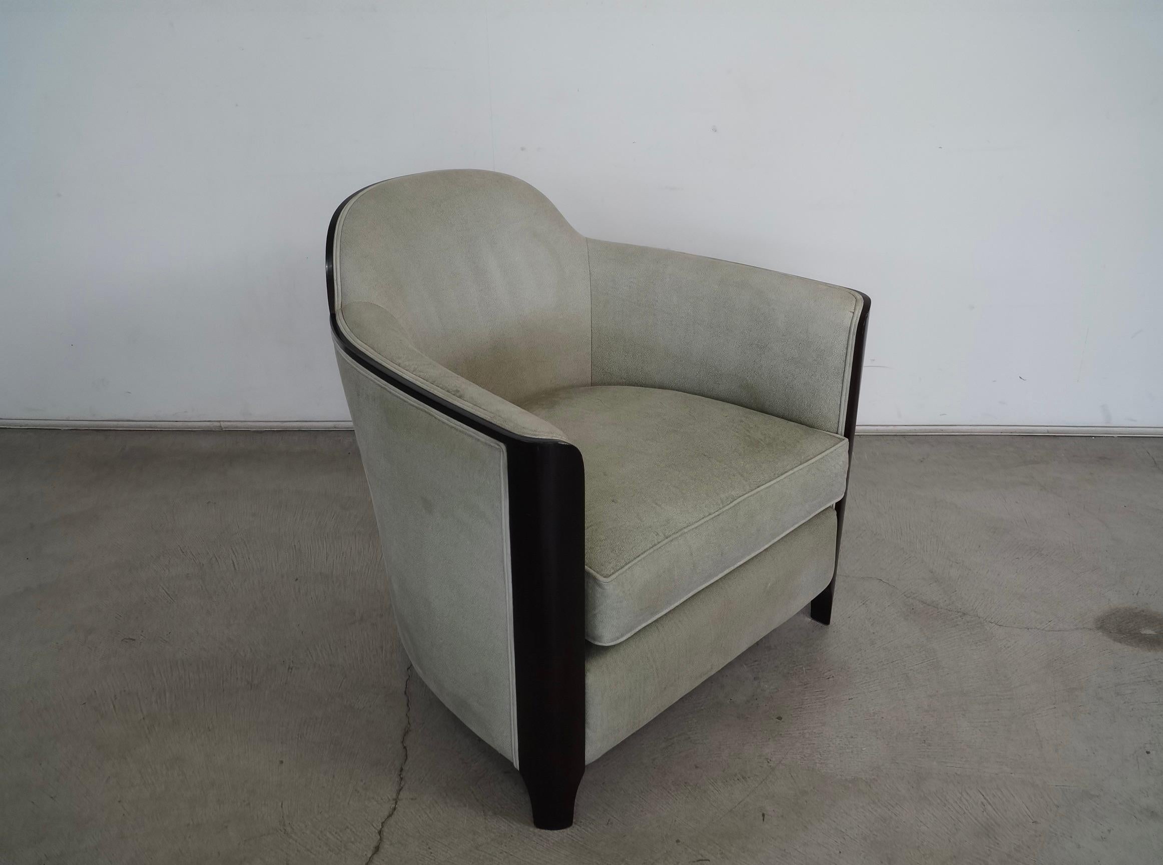 1930's Art Deco Mahogany-Trimmed Leather Barrel Lounge Chair 6