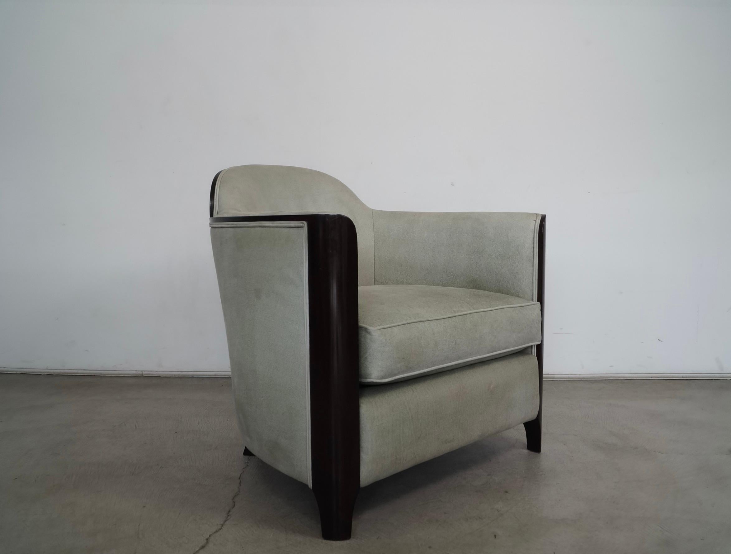 1930's Art Deco Mahogany-Trimmed Leather Barrel Lounge Chair 7