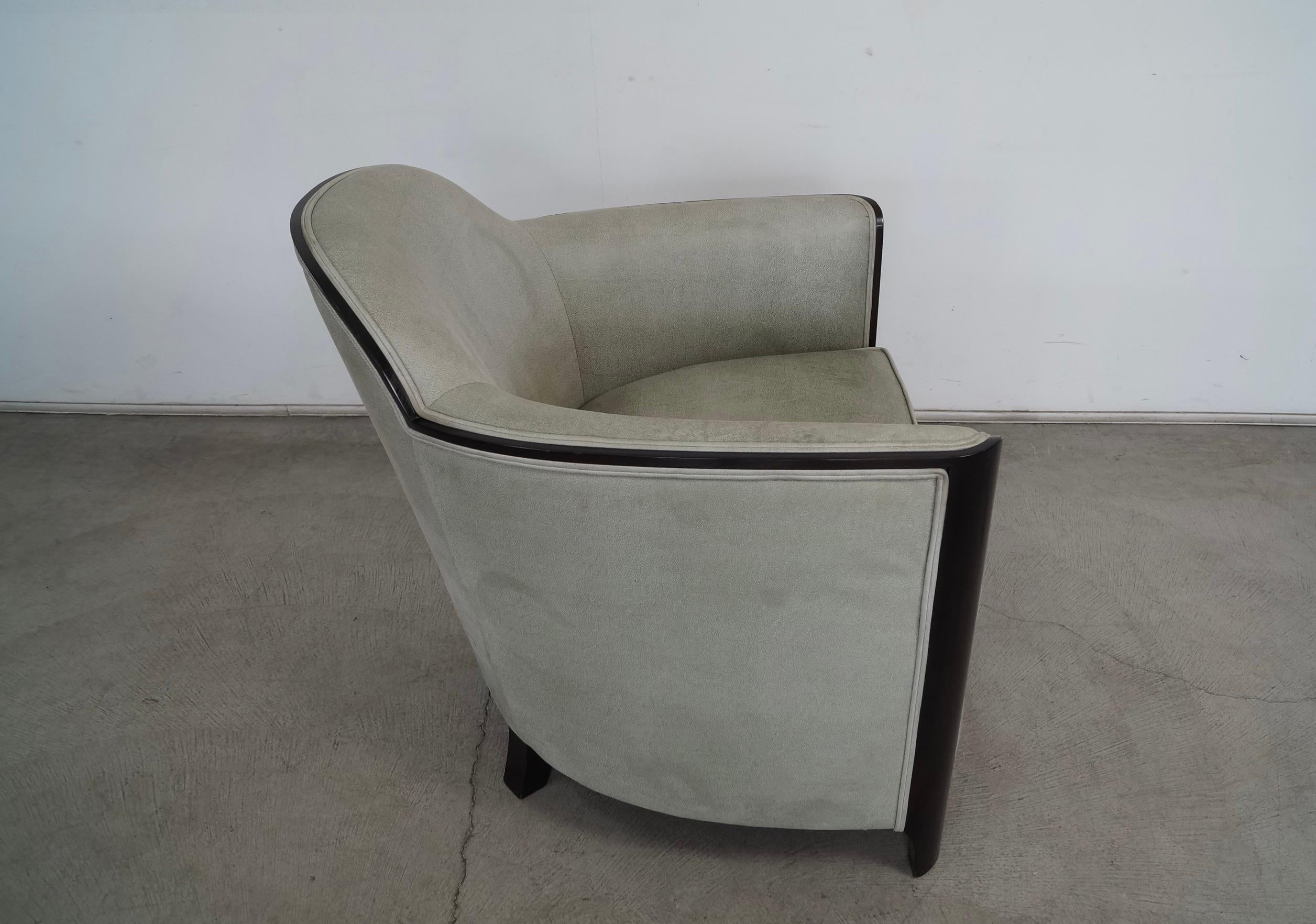 1930's Art Deco Mahogany-Trimmed Leather Barrel Lounge Chair 8