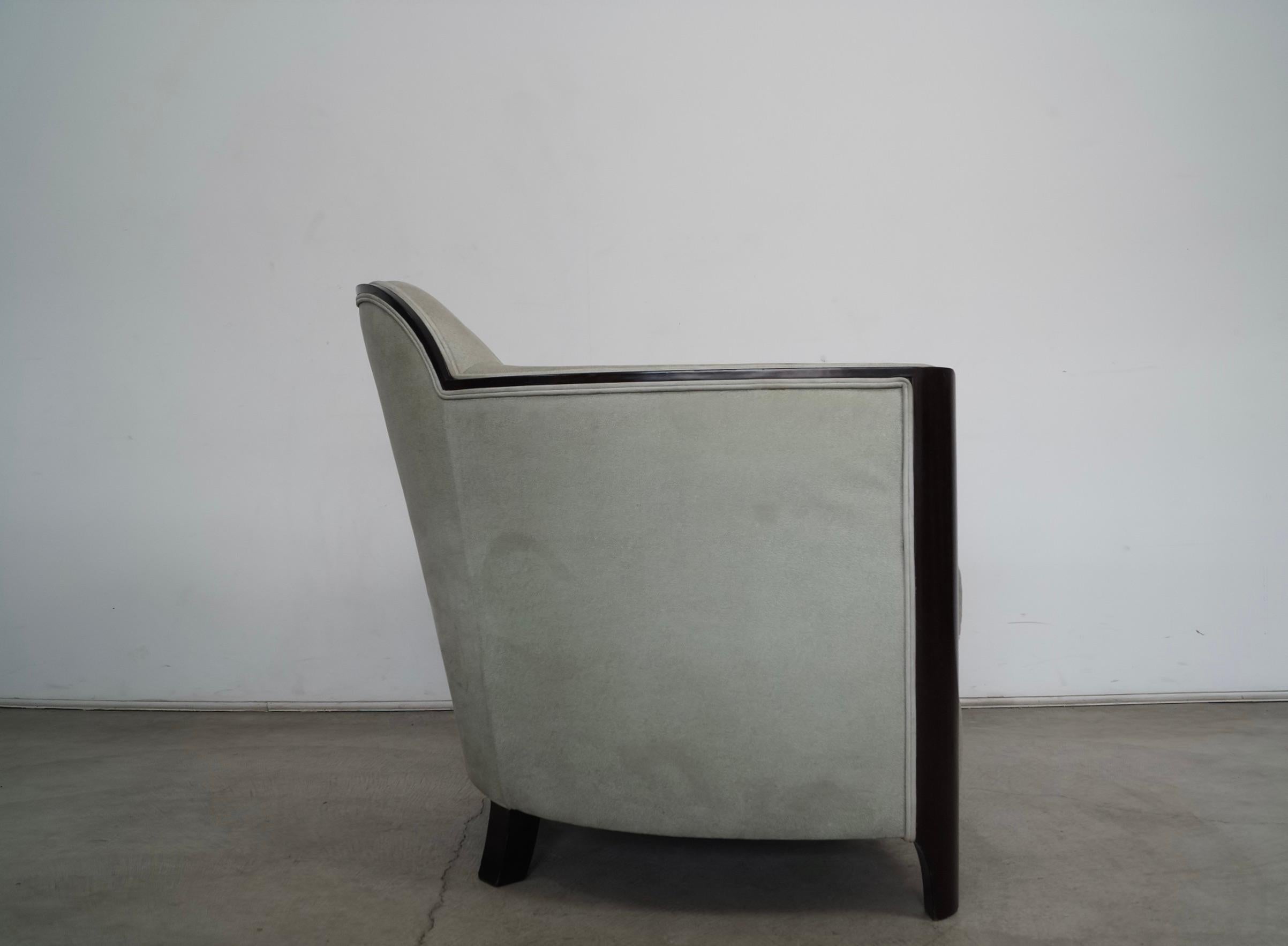 1930's Art Deco Mahogany-Trimmed Leather Barrel Lounge Chair 9