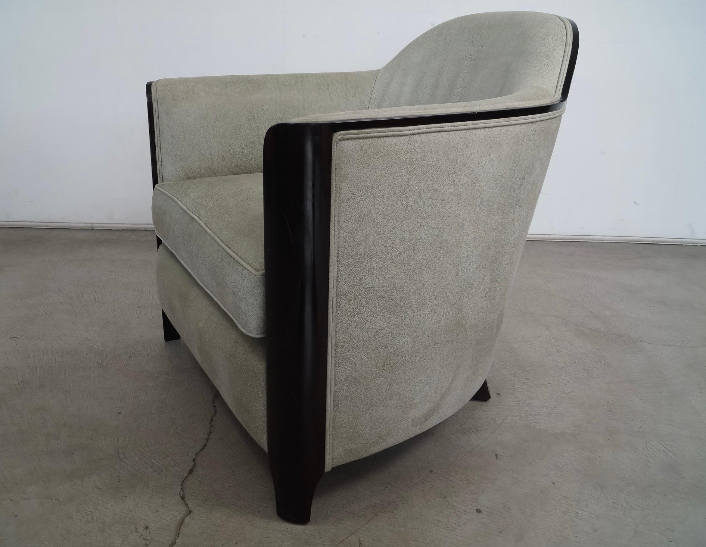 1930's Art Deco Mahogany-Trimmed Leather Barrel Lounge Chair 12