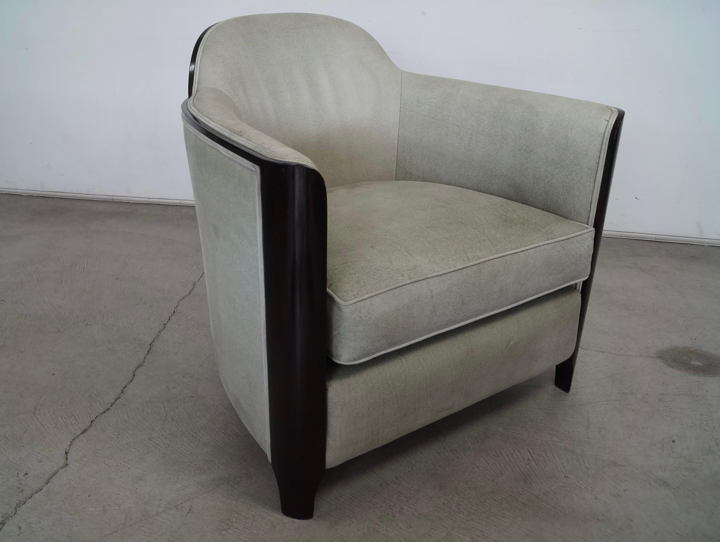 1930's Art Deco Mahogany-Trimmed Leather Barrel Lounge Chair 13