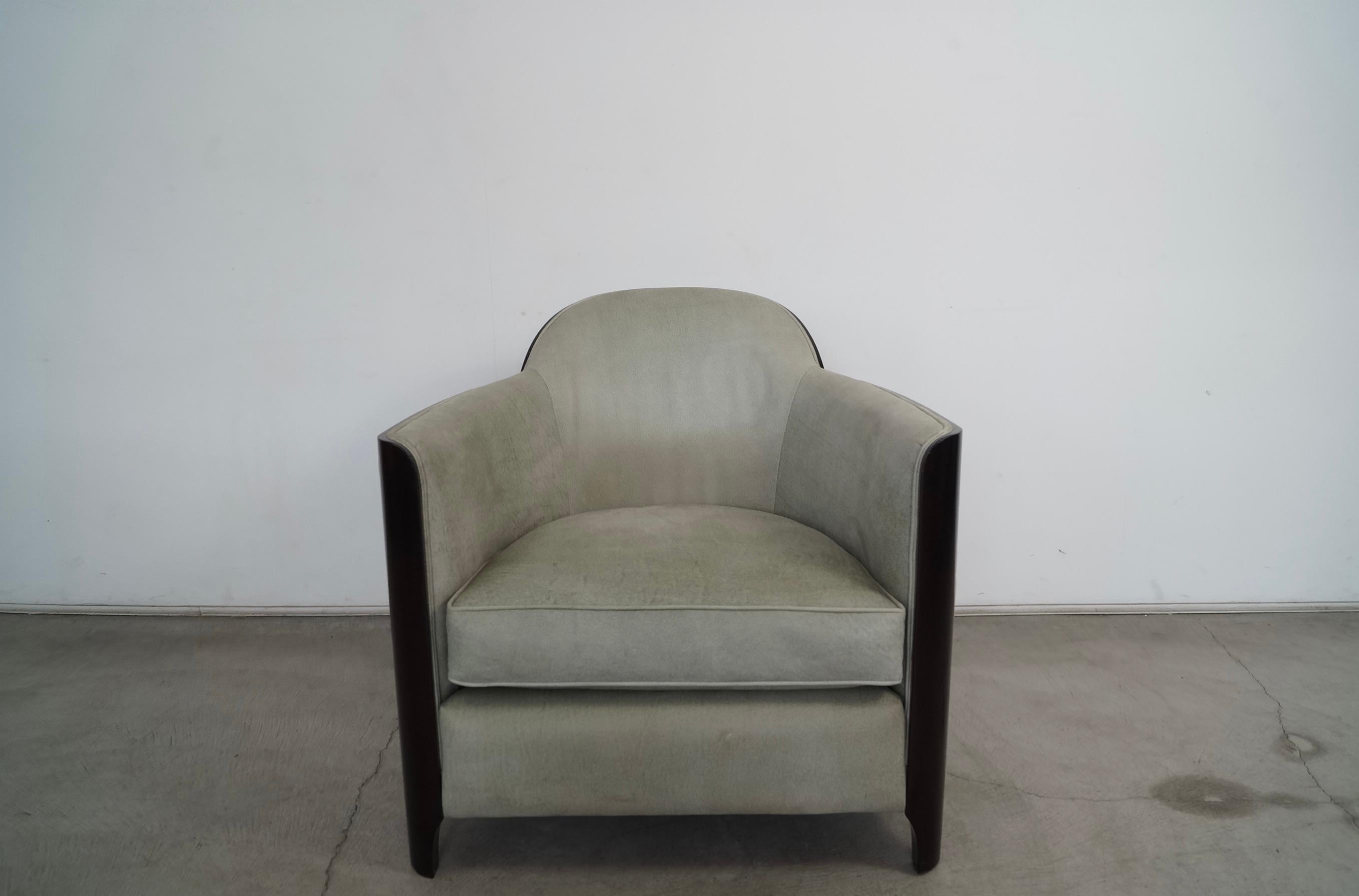 American 1930's Art Deco Mahogany-Trimmed Leather Barrel Lounge Chair