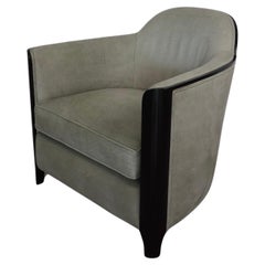 1930's Art Deco Mahogany-Trimmed Leather Barrel Lounge Chair
