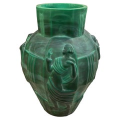 1930s Art Deco Malachite Effect Glass Paste French Vase