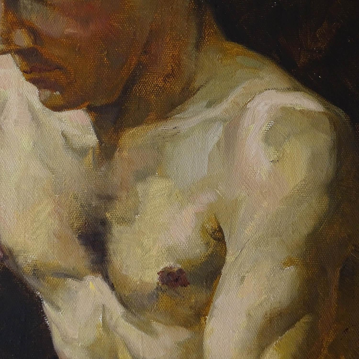 Canvas 1930s Art Deco Male Men Nude Portrait Study Oil Painting by Paul Adolf Hauptmann