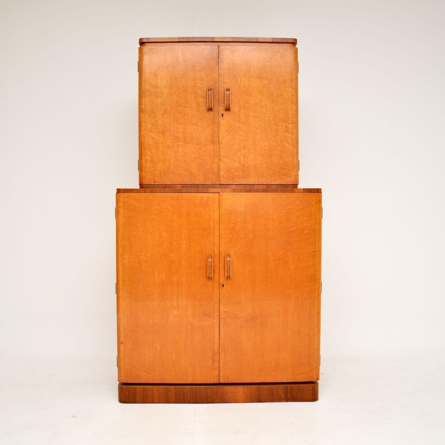 English 1930's Art Deco Maple & Walnut Cocktail Drinks Cabinet