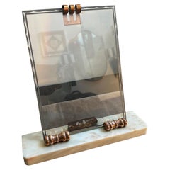 Marco francés rectangular de mármol, cobre y cristal Art Decó de los años 30