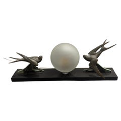 1930s Art Deco Marble, Soft Metal and Glass Italian Table Lamp