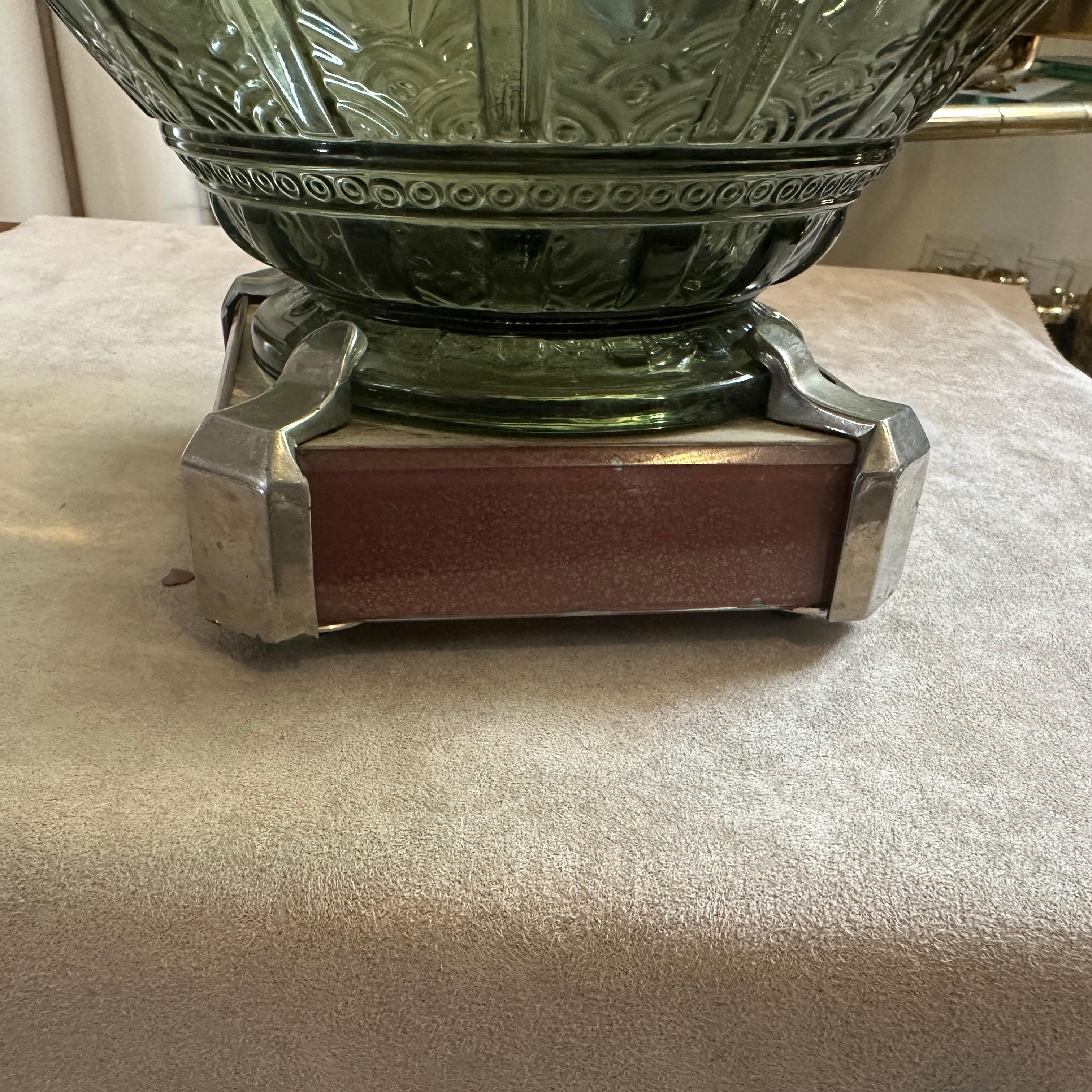 1930s Art Deco Metal and Green Glass French Centerpiece For Sale 6