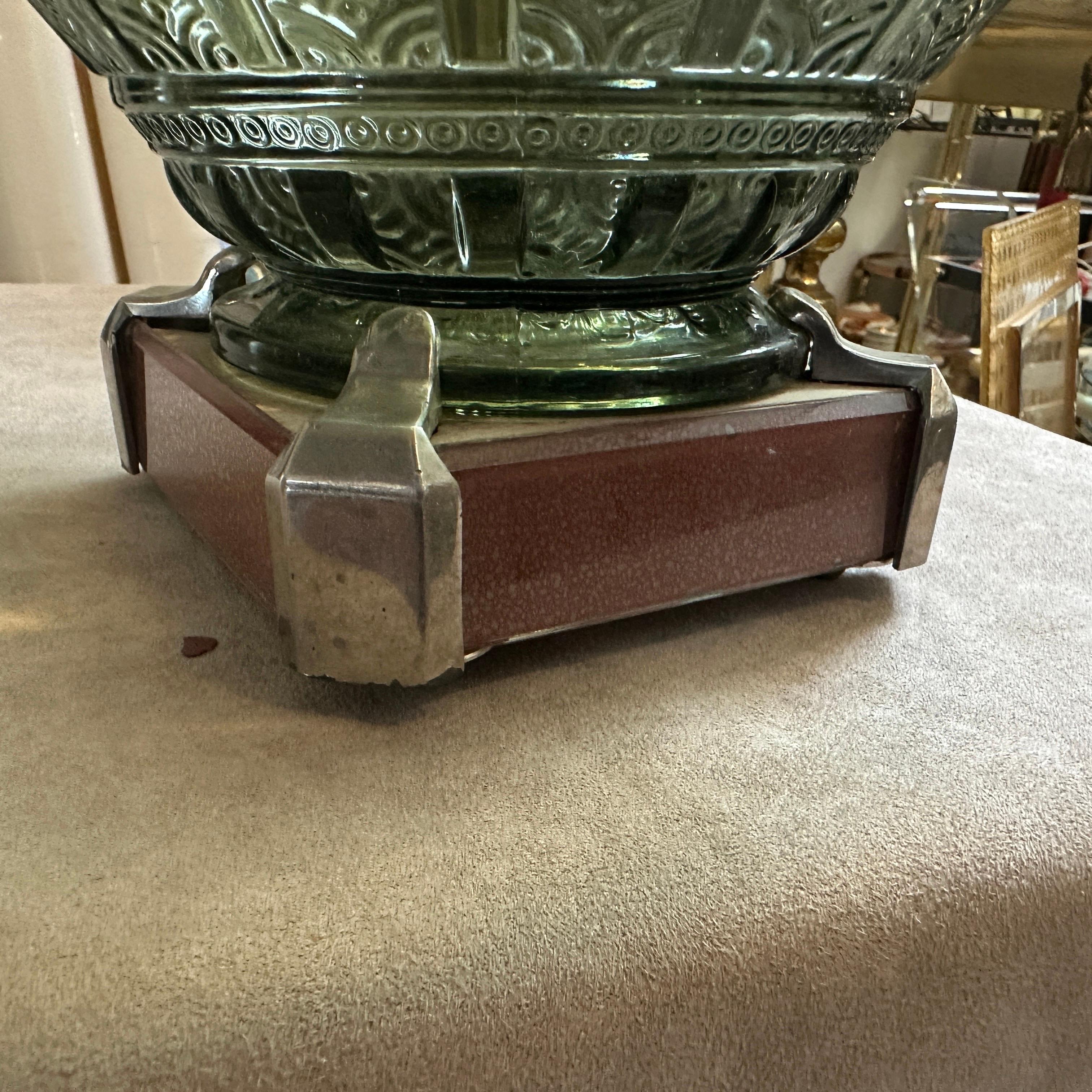 1930s Art Deco Metal and Green Glass French Centerpiece For Sale 5