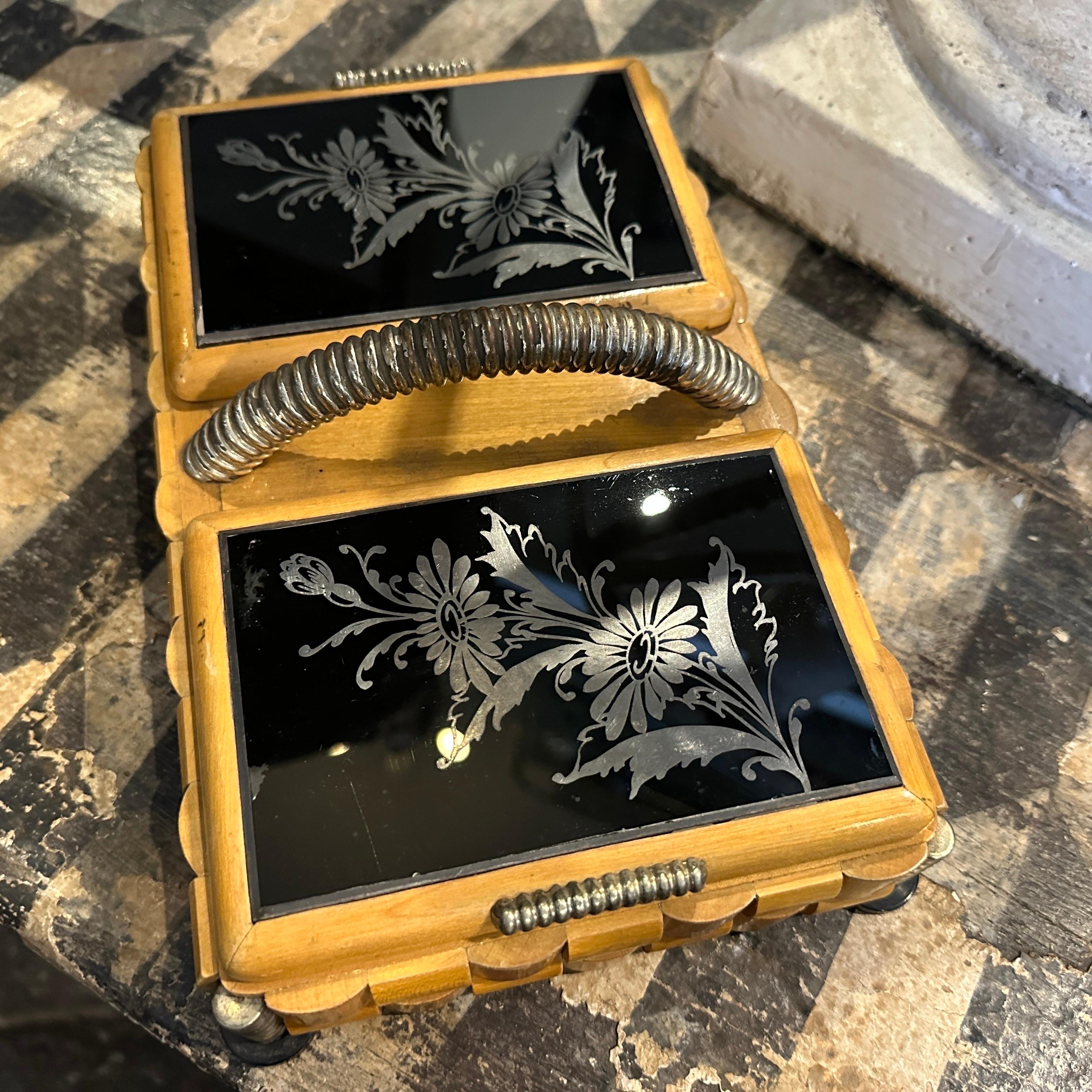 Métal Boîte rectangulaire italienne en métal&wood et verre noir Art déco des années 1930
