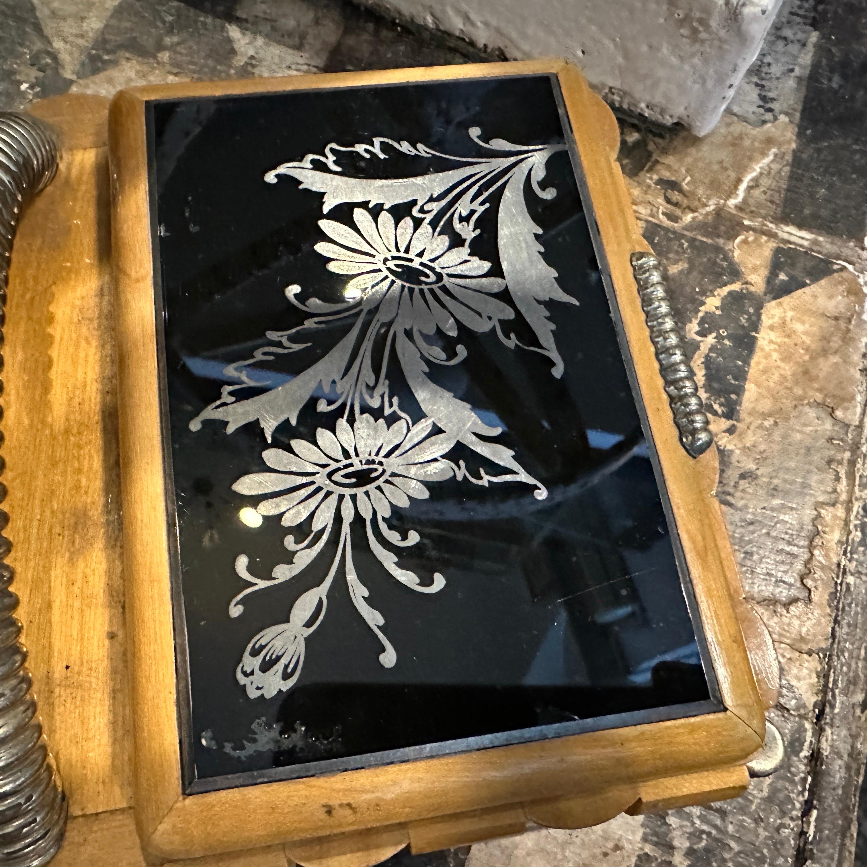 Boîte rectangulaire italienne en métal&wood et verre noir Art déco des années 1930 2