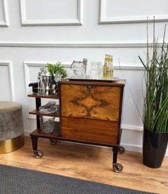 1930s Art Deco Mid-Century Italian Wood and Brass Dry Bar Cabinet Liquor Cart