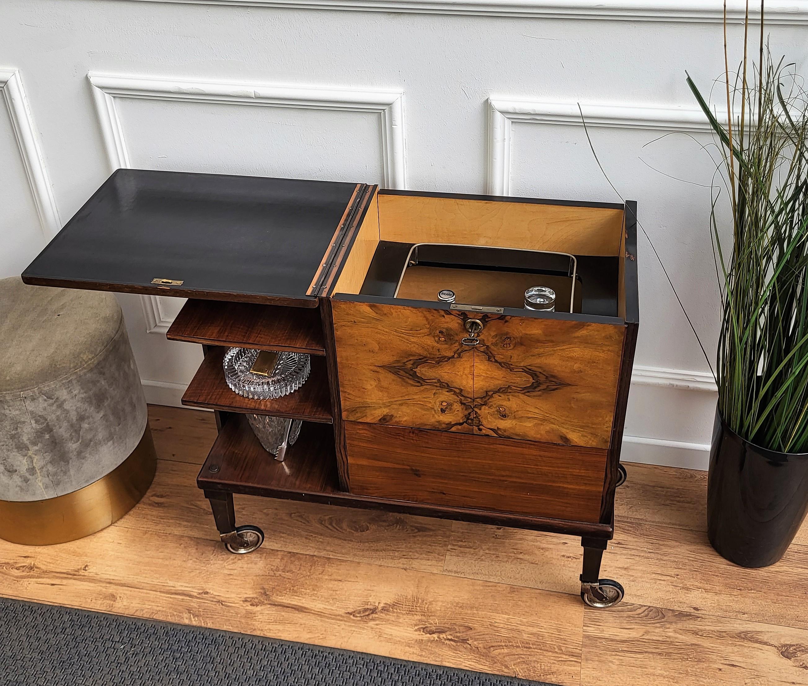 20th Century 1930s Art Deco Mid-Century Italian Wood and Brass Dry Bar Cabinet Liquor Cart