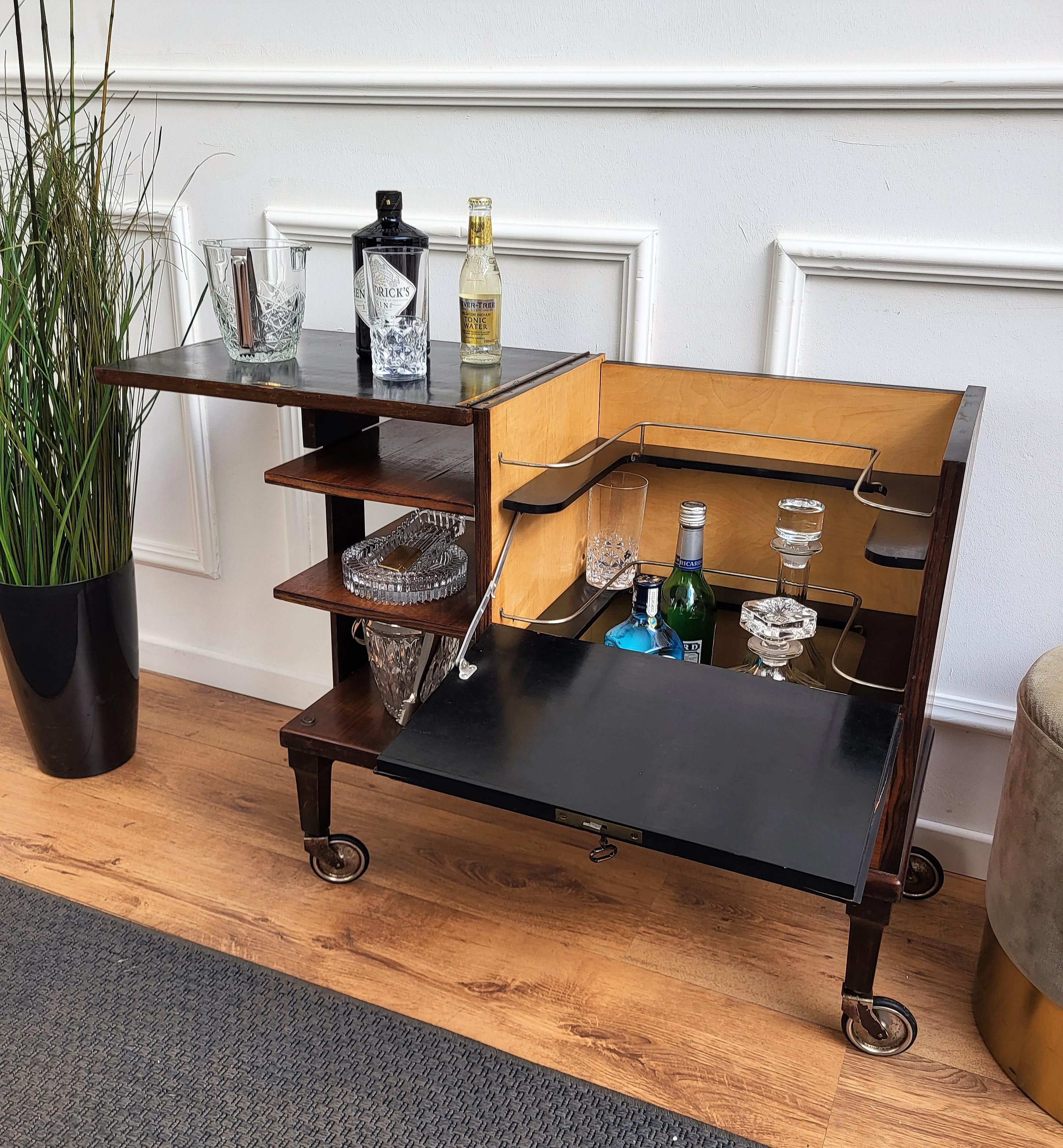 1930s Art Deco Mid-Century Italian Wood and Brass Dry Bar Cabinet Liquor Cart 1