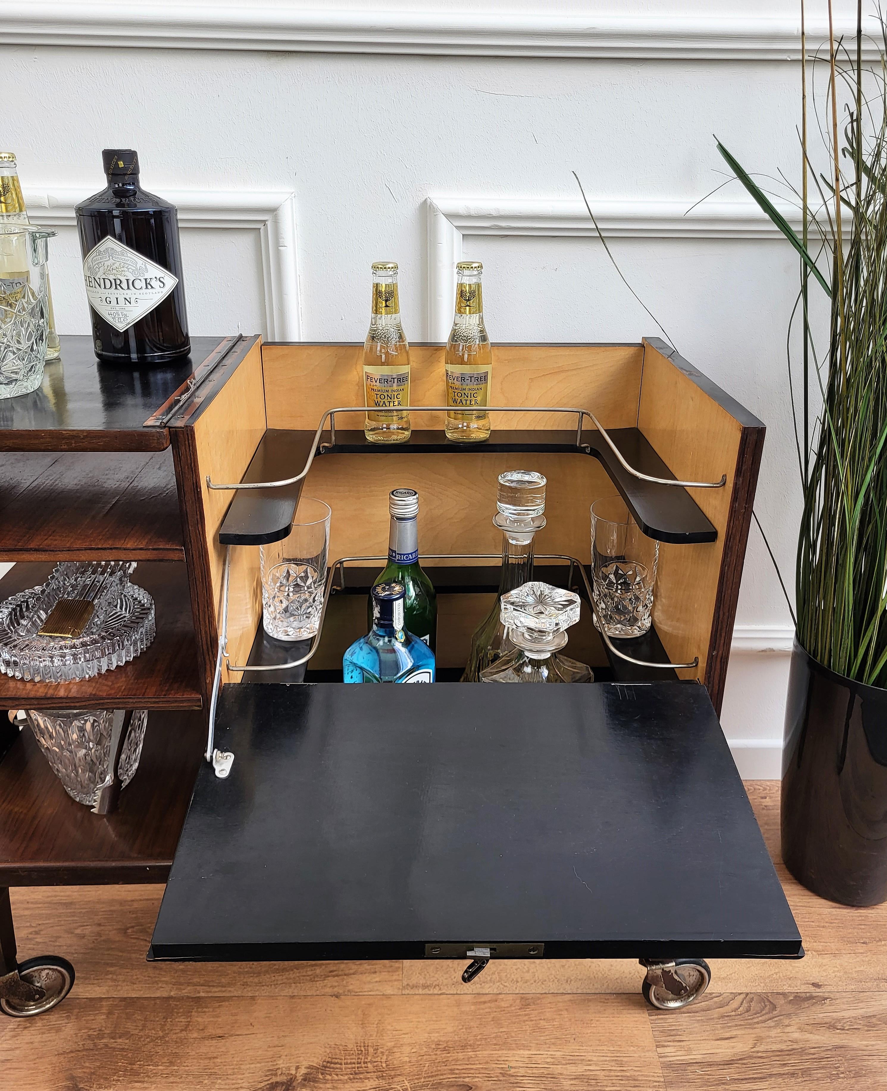 1930s Art Deco Mid-Century Italian Wood and Brass Dry Bar Cabinet Liquor Cart 2