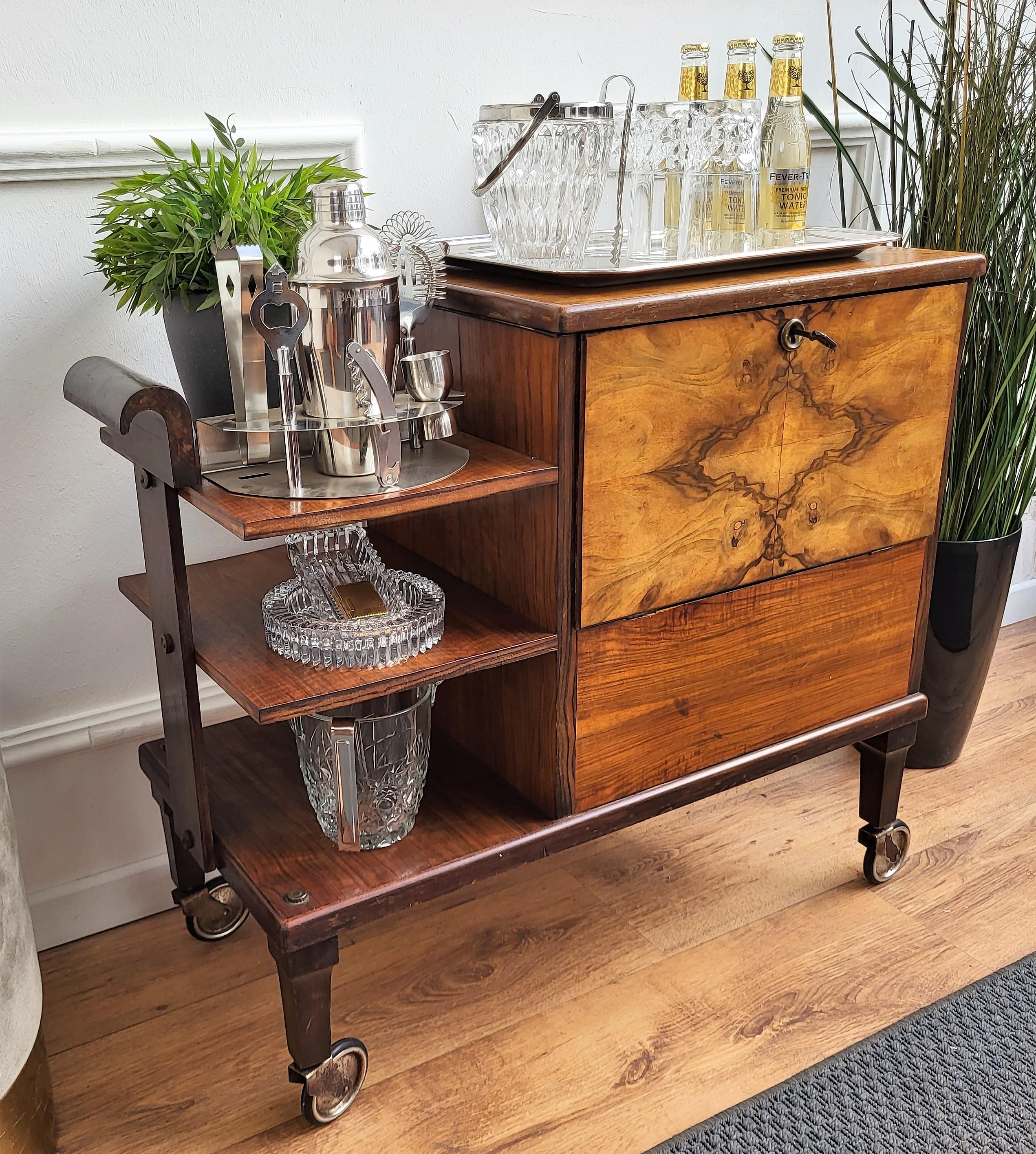 1930s Art Deco Mid-Century Italian Wood and Brass Dry Bar Cabinet Liquor Cart 3