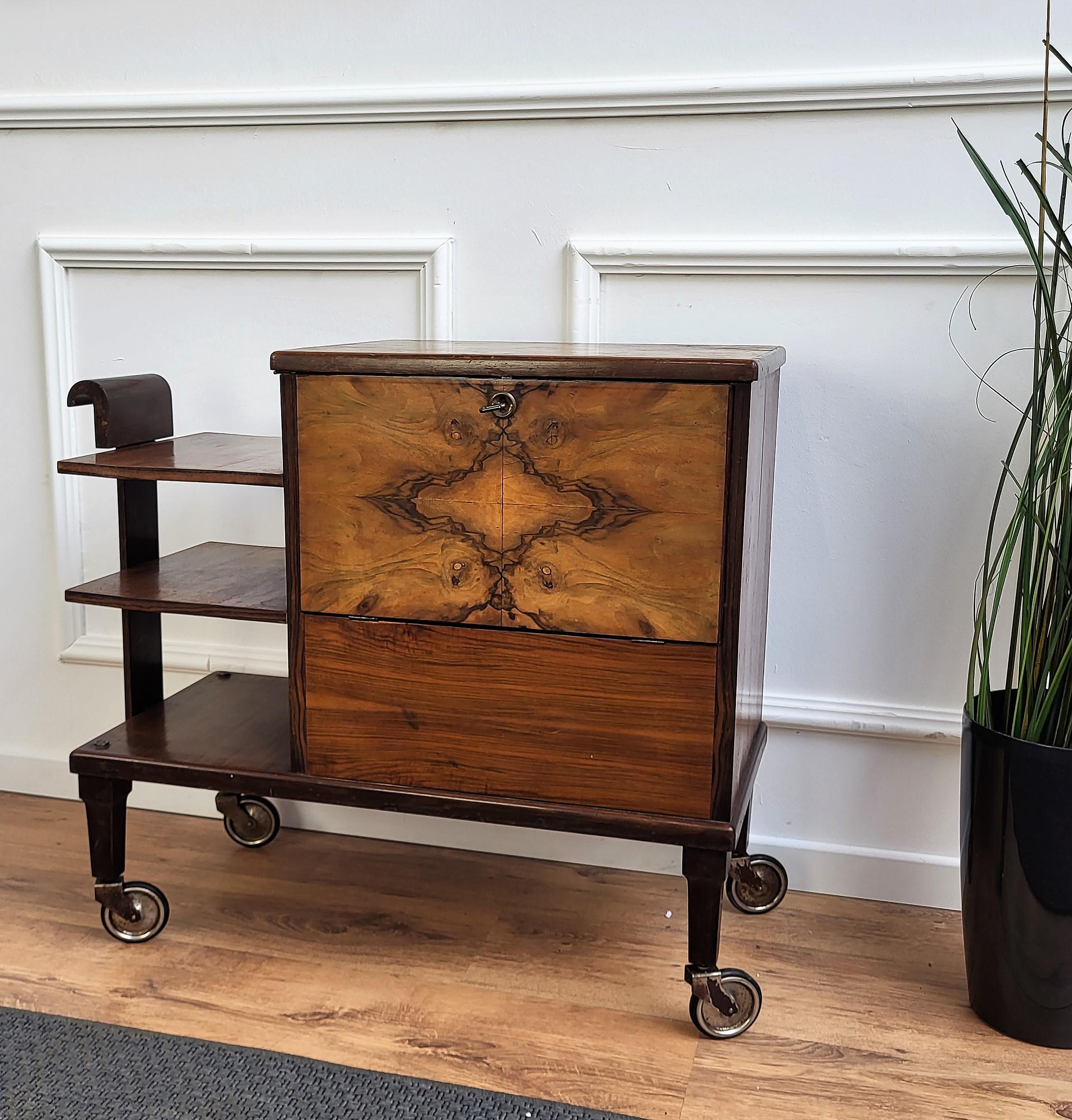 1930s Art Deco Mid-Century Italian Wood and Brass Dry Bar Cabinet Liquor Cart 5