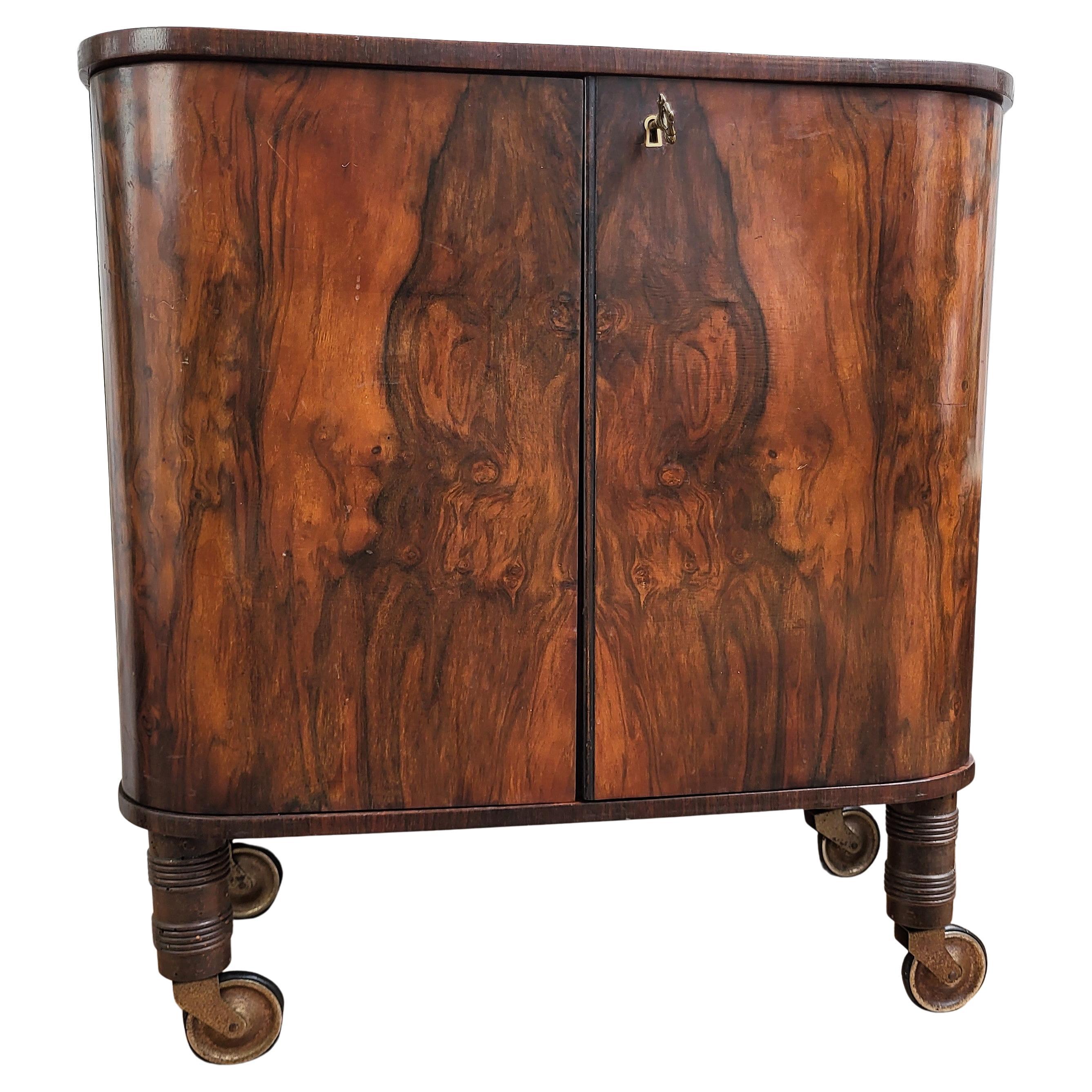 1930s Art Deco MidCentury Italian Wood Veneer and Brass Dry Bar