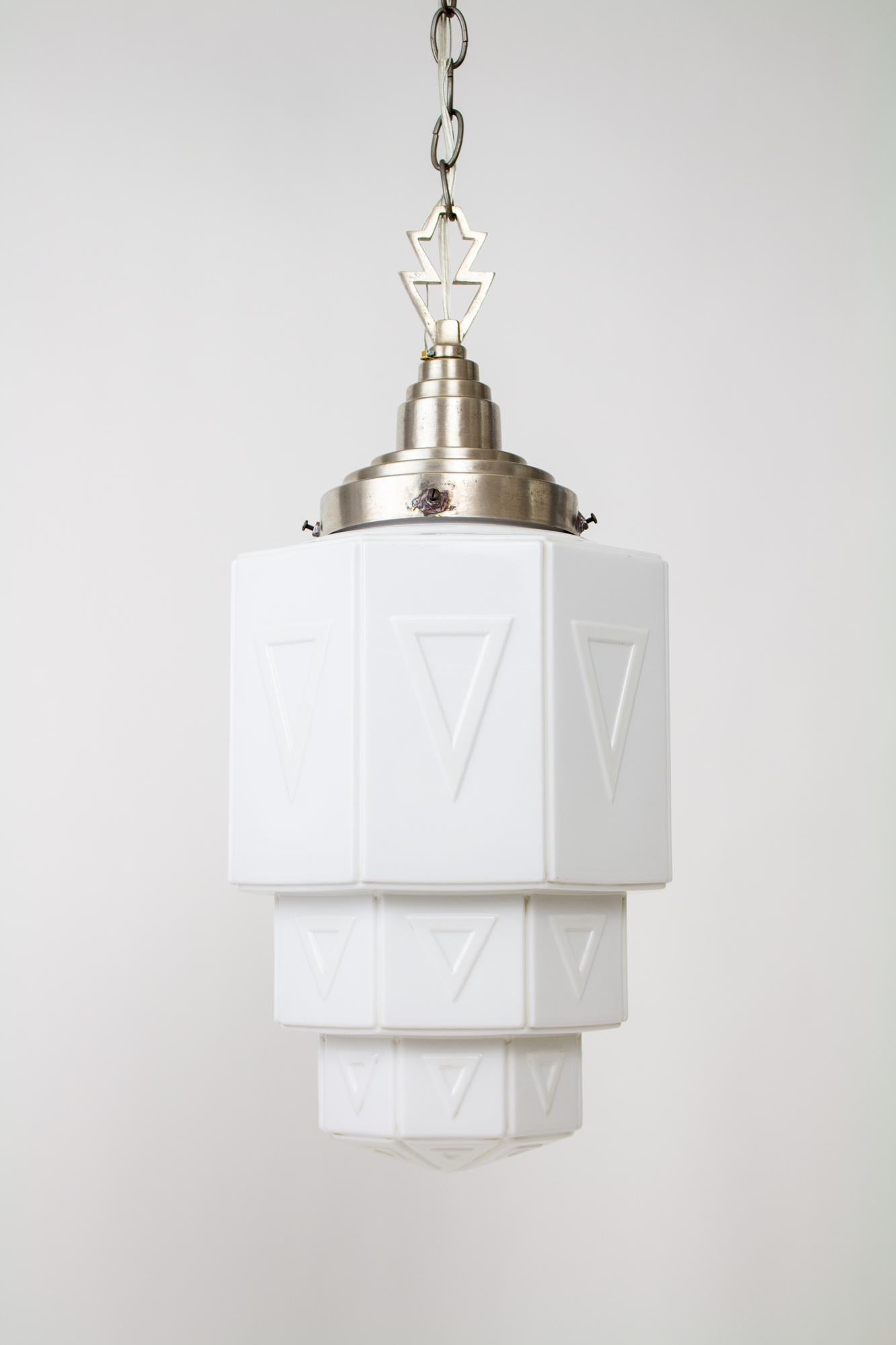American 1930's Art Deco Milk Glass Geometric Pendant For Sale
