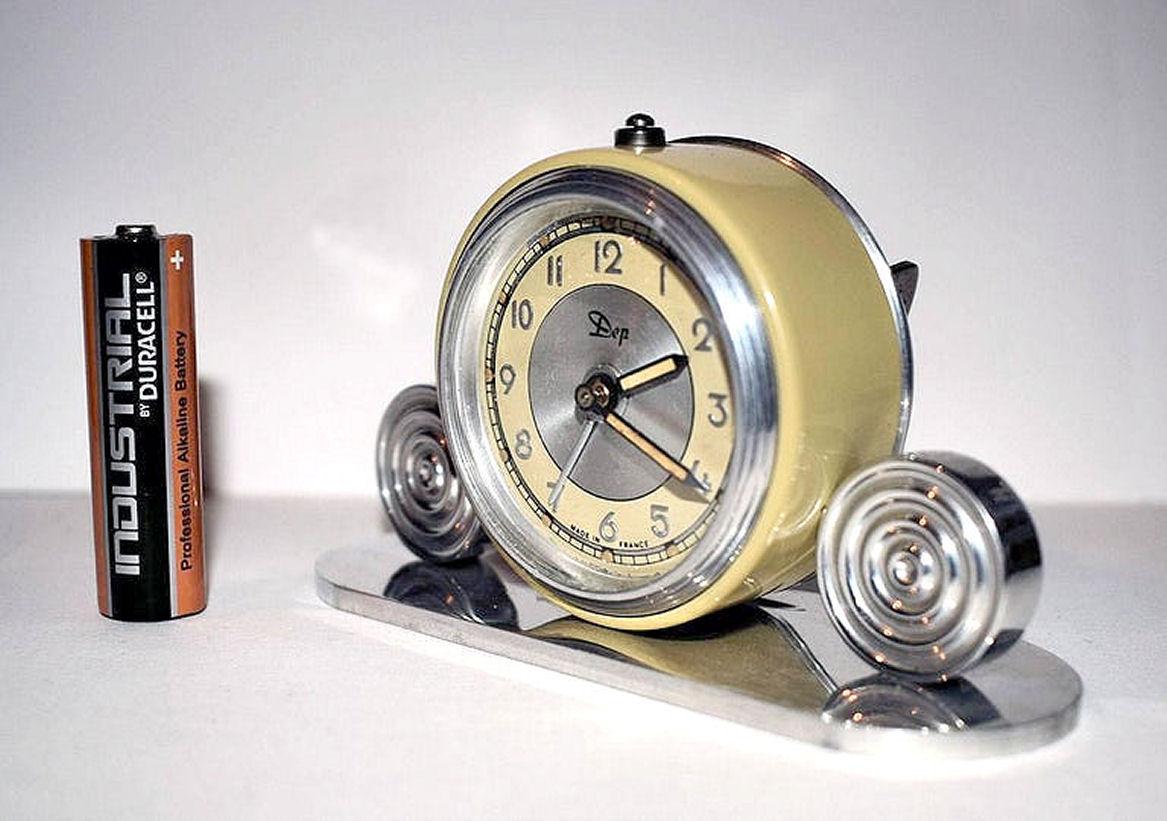 Brushed 1930s Art Deco Miniature Alarm Clock by Dep