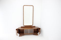 1930s Art Deco Mirror Walnut Cabinet, Czechoslovakia