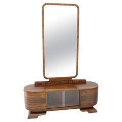 1930s Art Deco Mirror Walnut Cabinet, Czechoslovakia