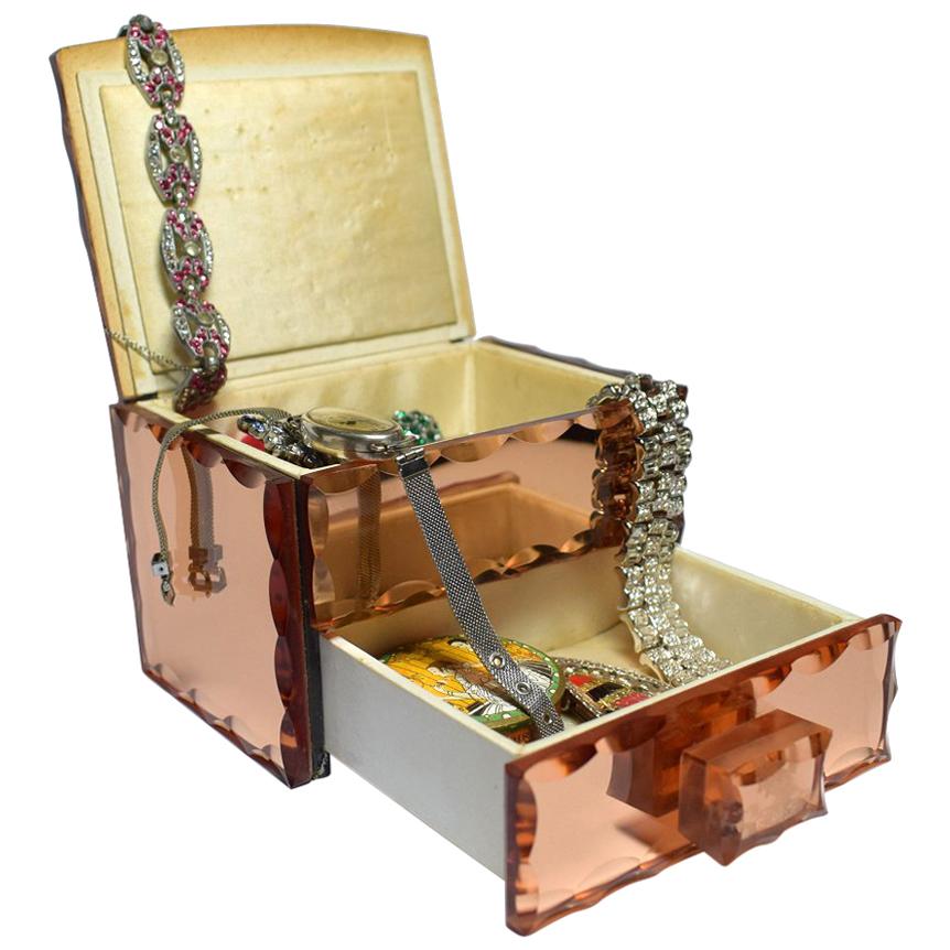 Art Deco Peach Hinged Jewelry Box Celluloid Ring Presentation Box 1930-1940