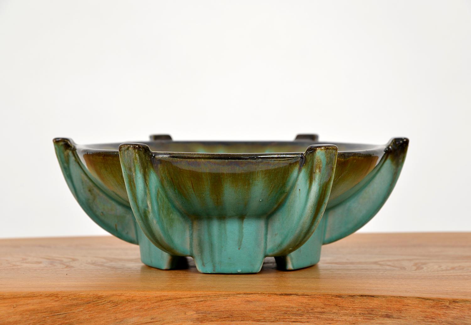 Belgian 1930s Art Deco Modernist Faience Tazza by Thulin Pottery Belgium Centrepiece For Sale