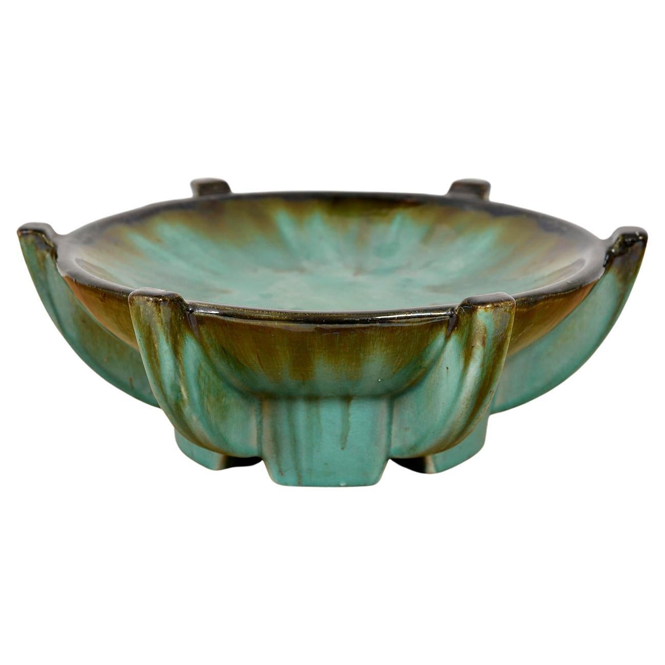 1930s Art Deco Modernist Faience Tazza by Thulin Pottery Belgium Centrepiece For Sale